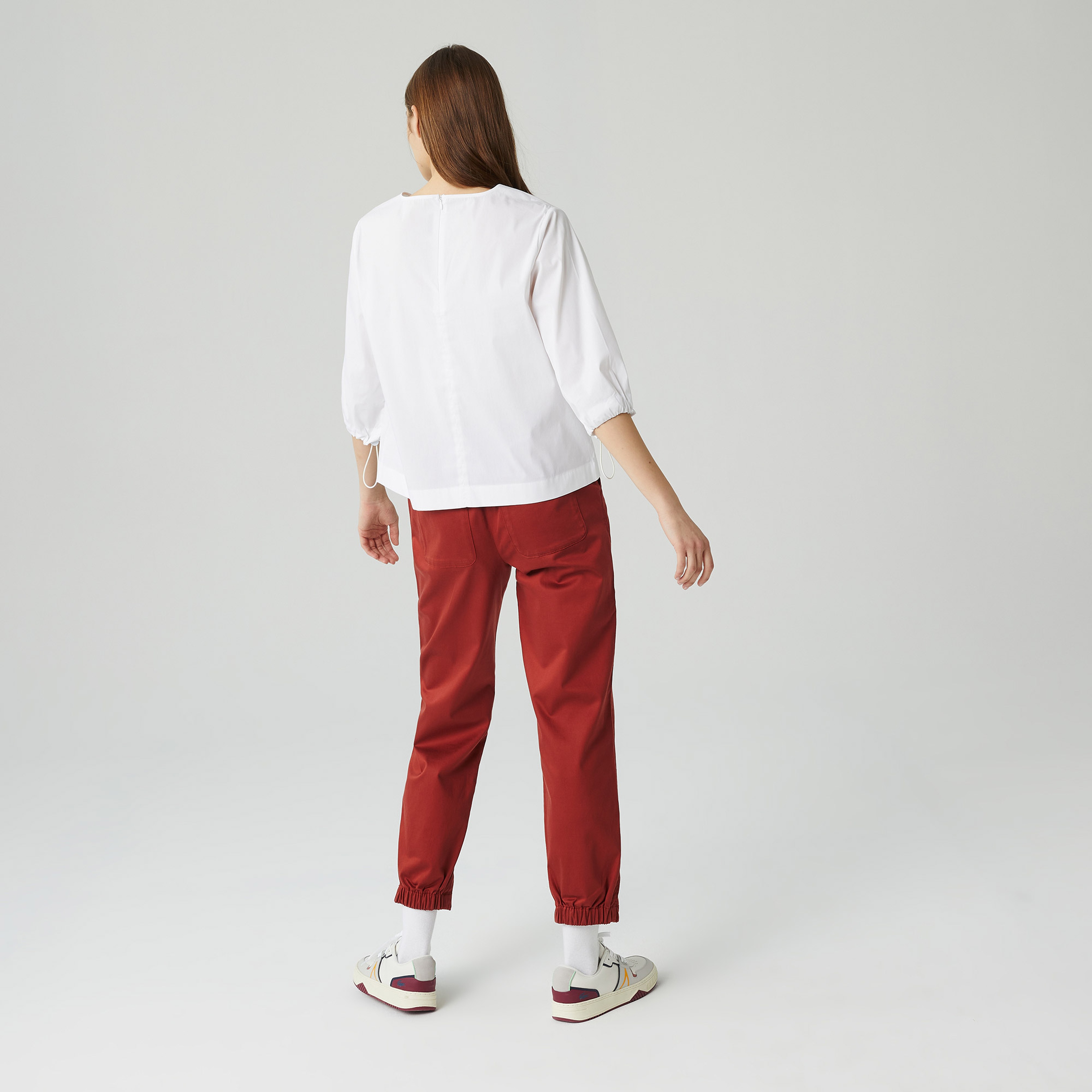 Lacoste Kadın Relaxed Fit Truvakar Kollu Bisiklet Yaka Beyaz Bluz