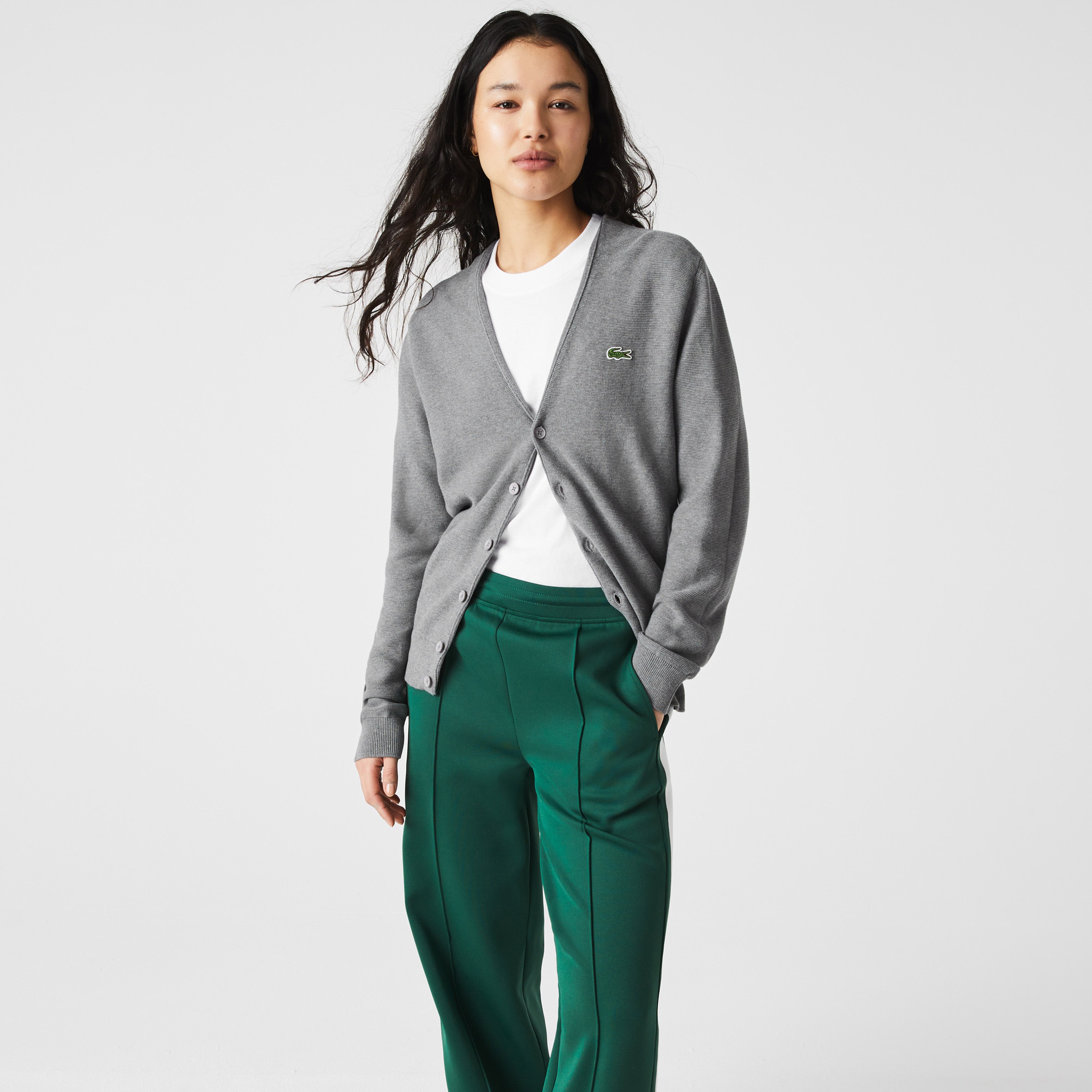 Lacoste Unisex V Yaka Gri Hırka