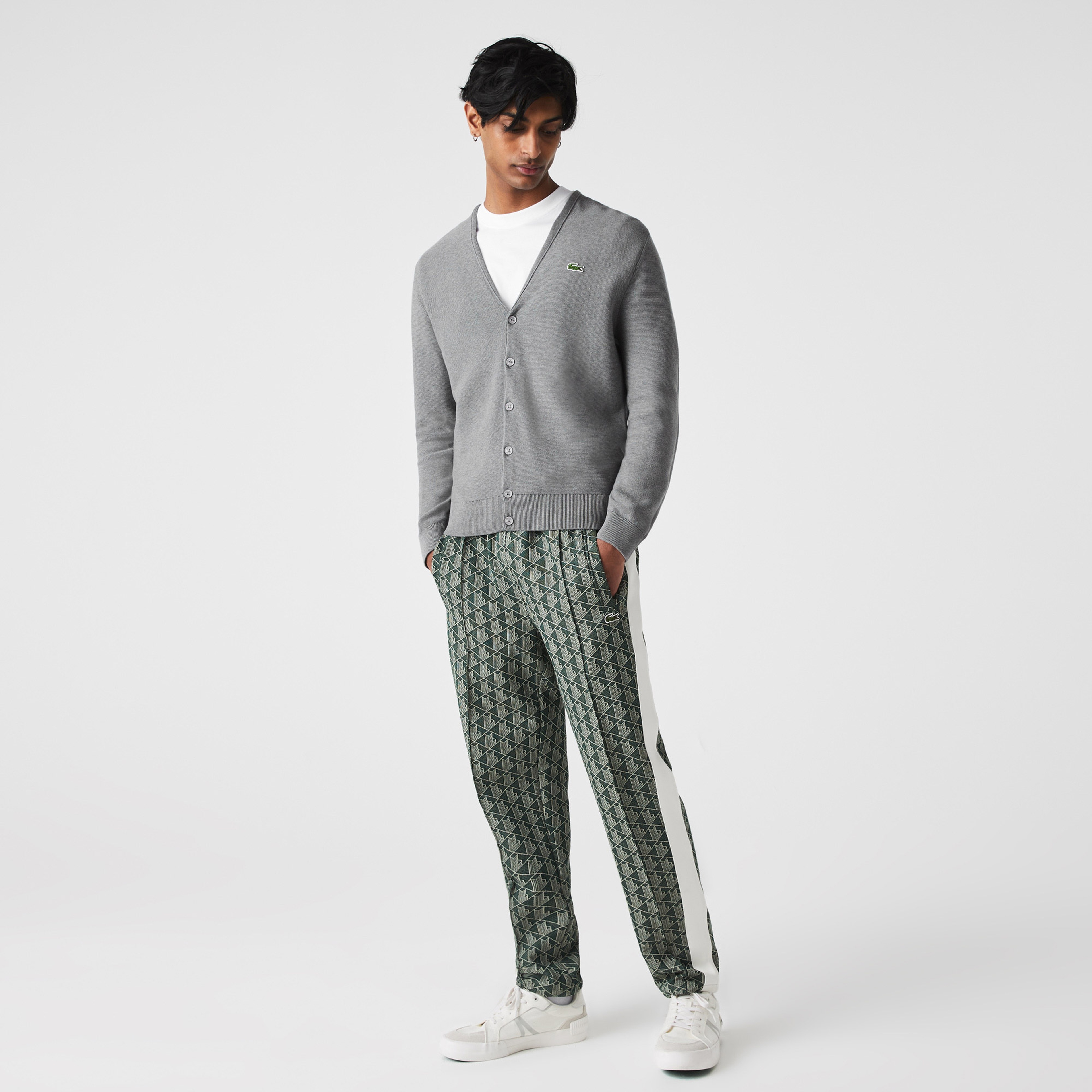 Lacoste Unisex V Yaka Gri Hırka