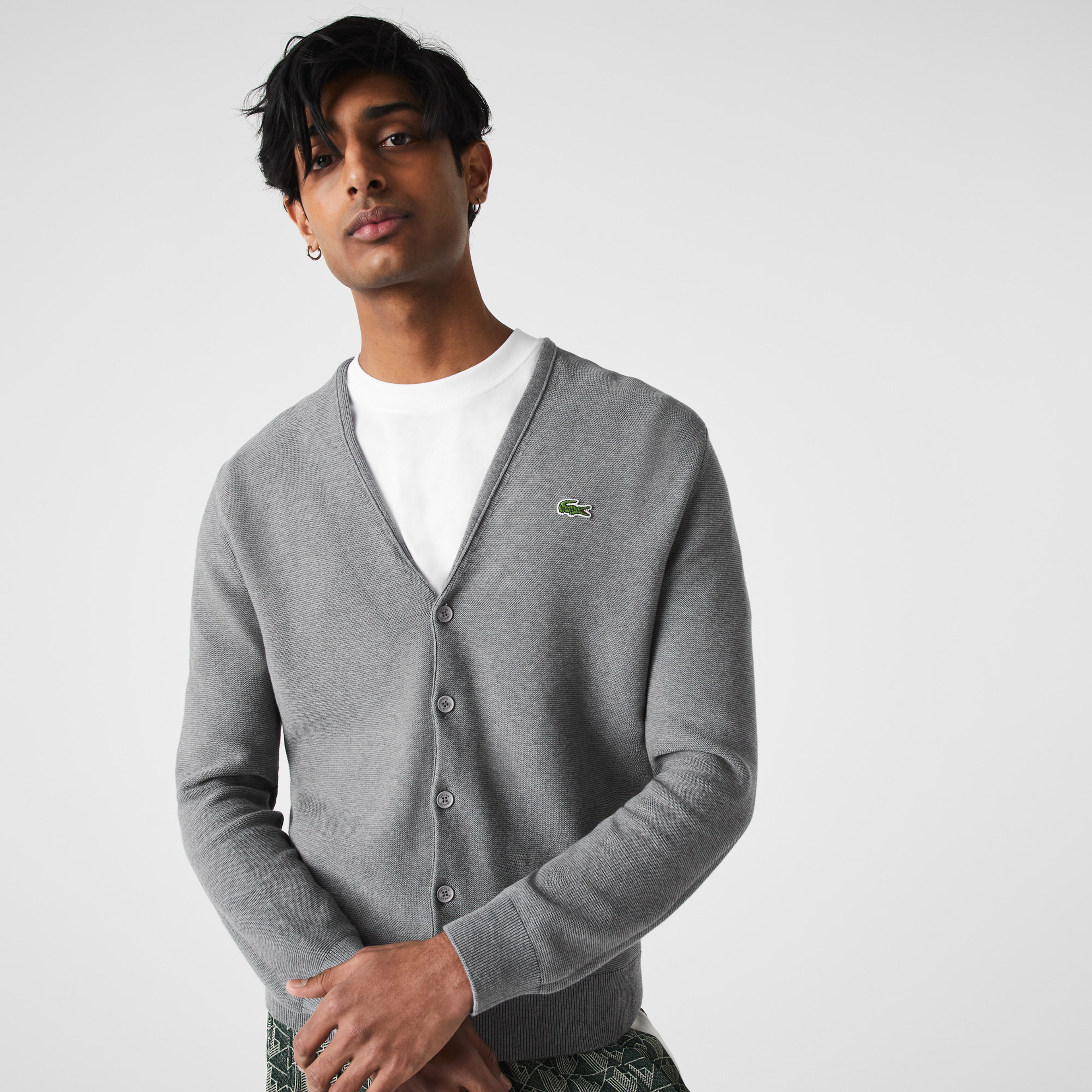 Lacoste Unisex V Yaka Gri Hırka