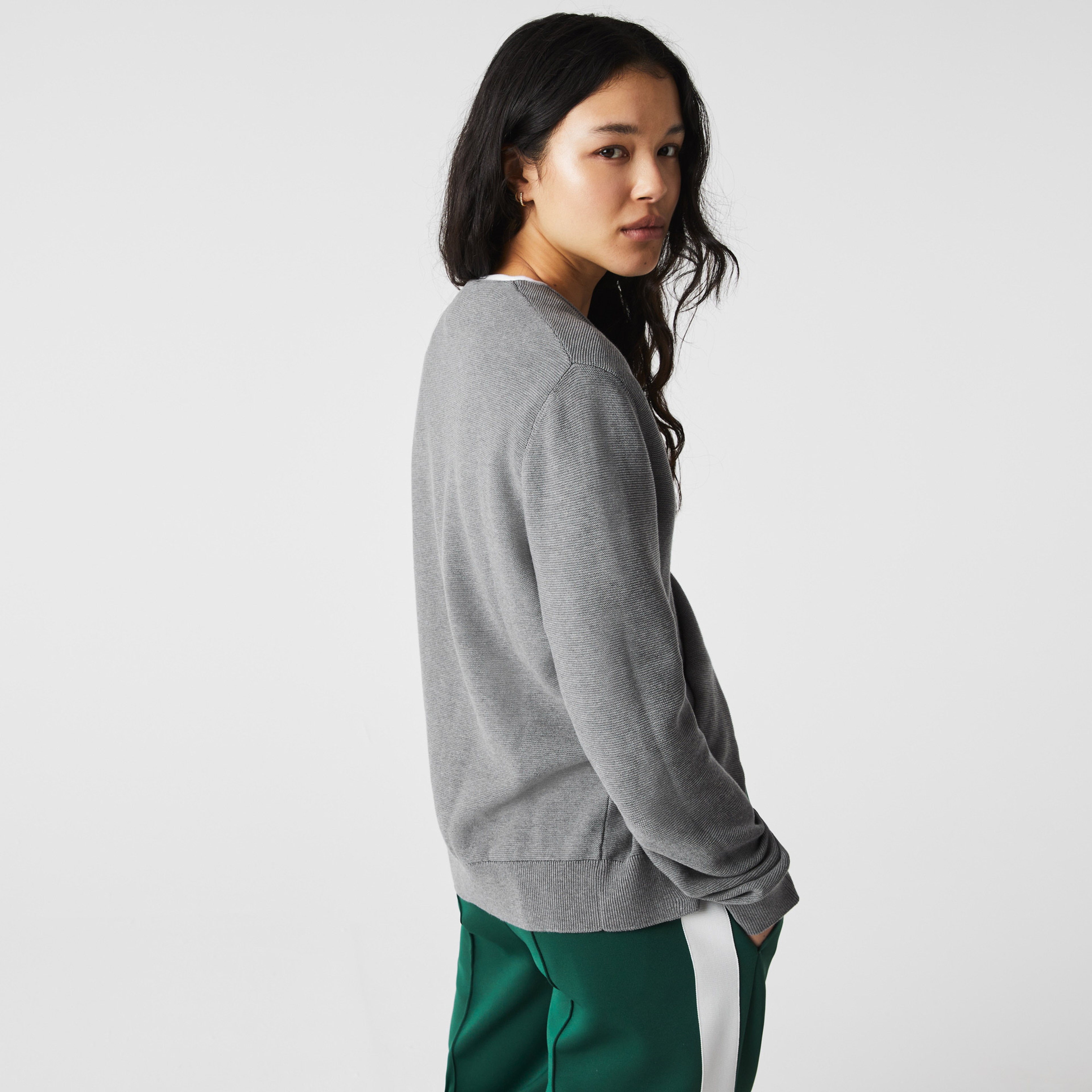 Lacoste Unisex V Yaka Gri Hırka