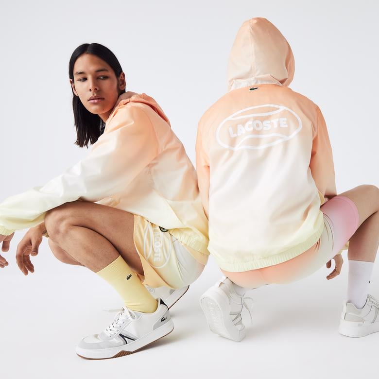 Lacoste L!VE Unisex Kapüşonlu Baskılı Turuncu Ceket