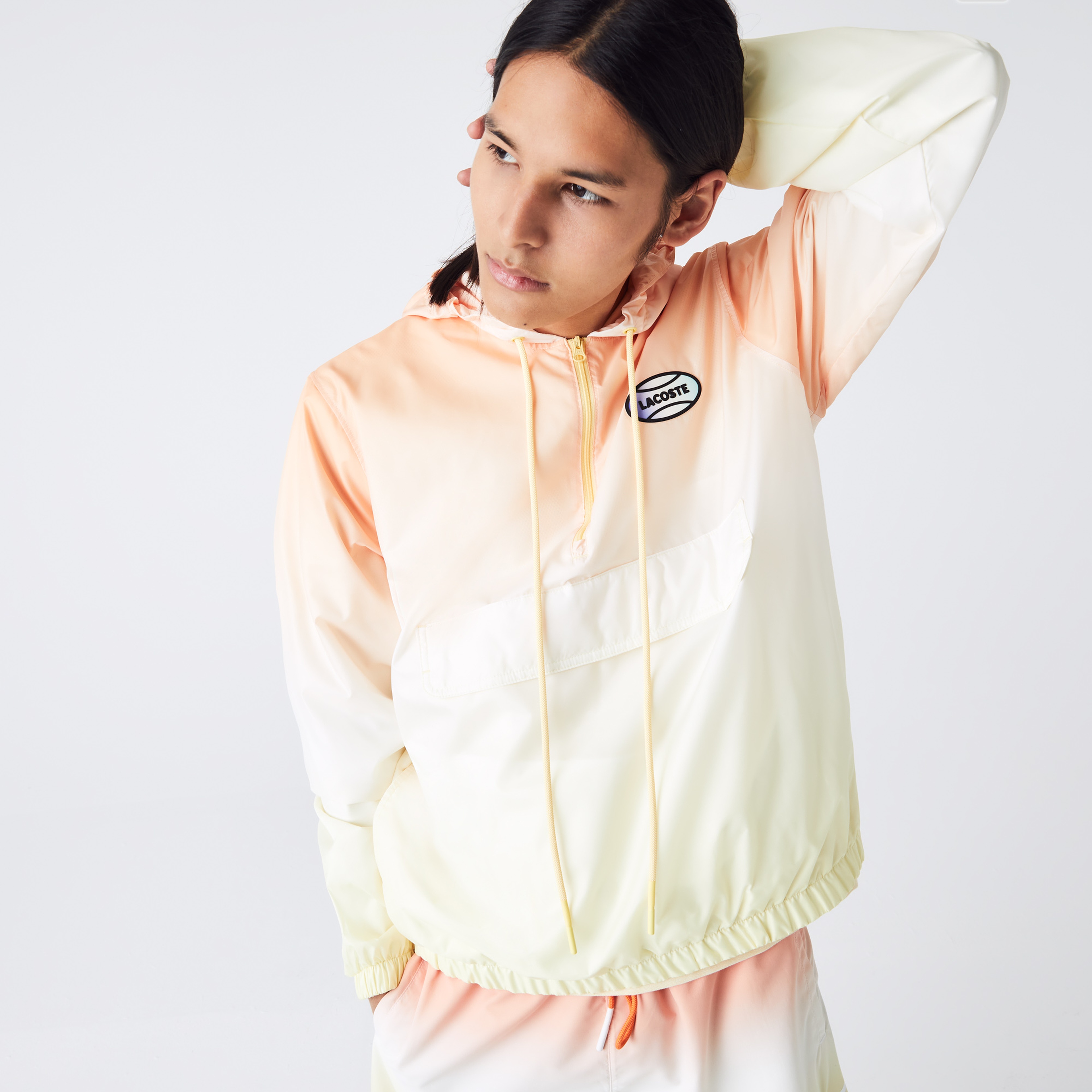 Lacoste L!VE Unisex Kapüşonlu Baskılı Turuncu Ceket