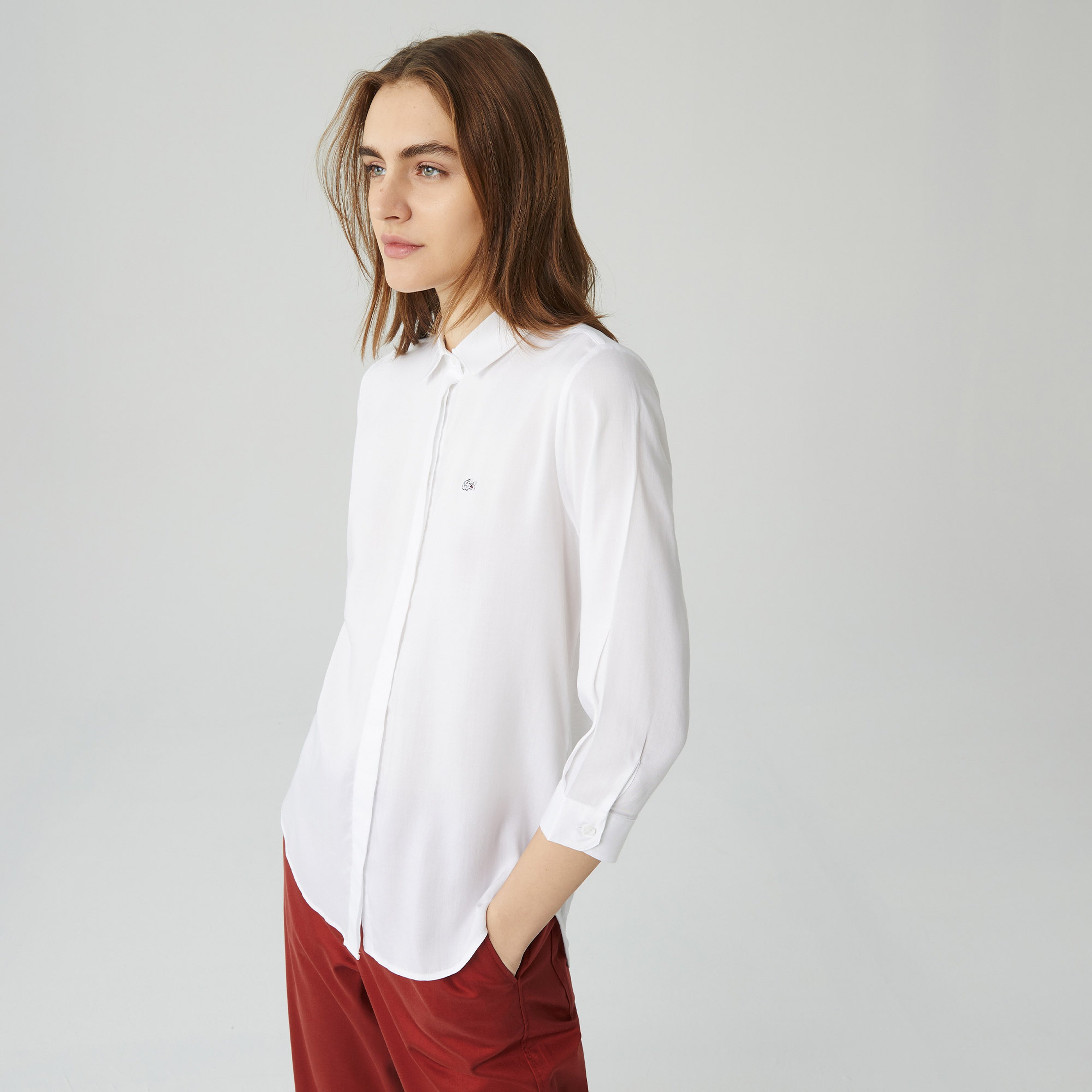 Lacoste Kadın Relaxed Fit Beyaz Gömlek