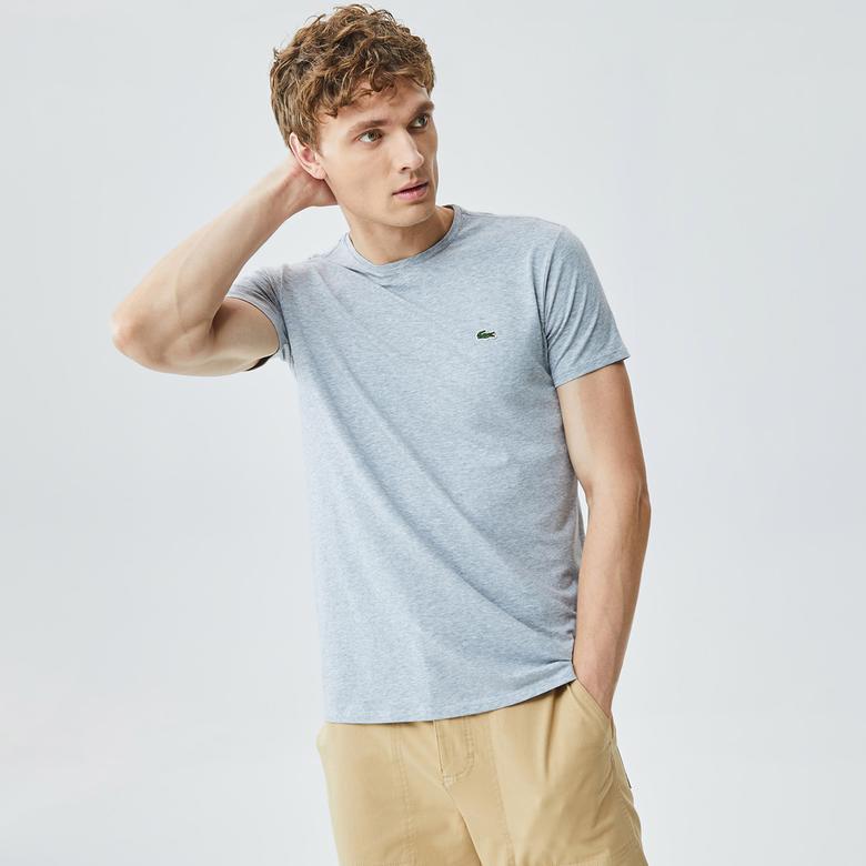 Erkek Slim Fit Bisiklet Yaka Gri T-Shirt