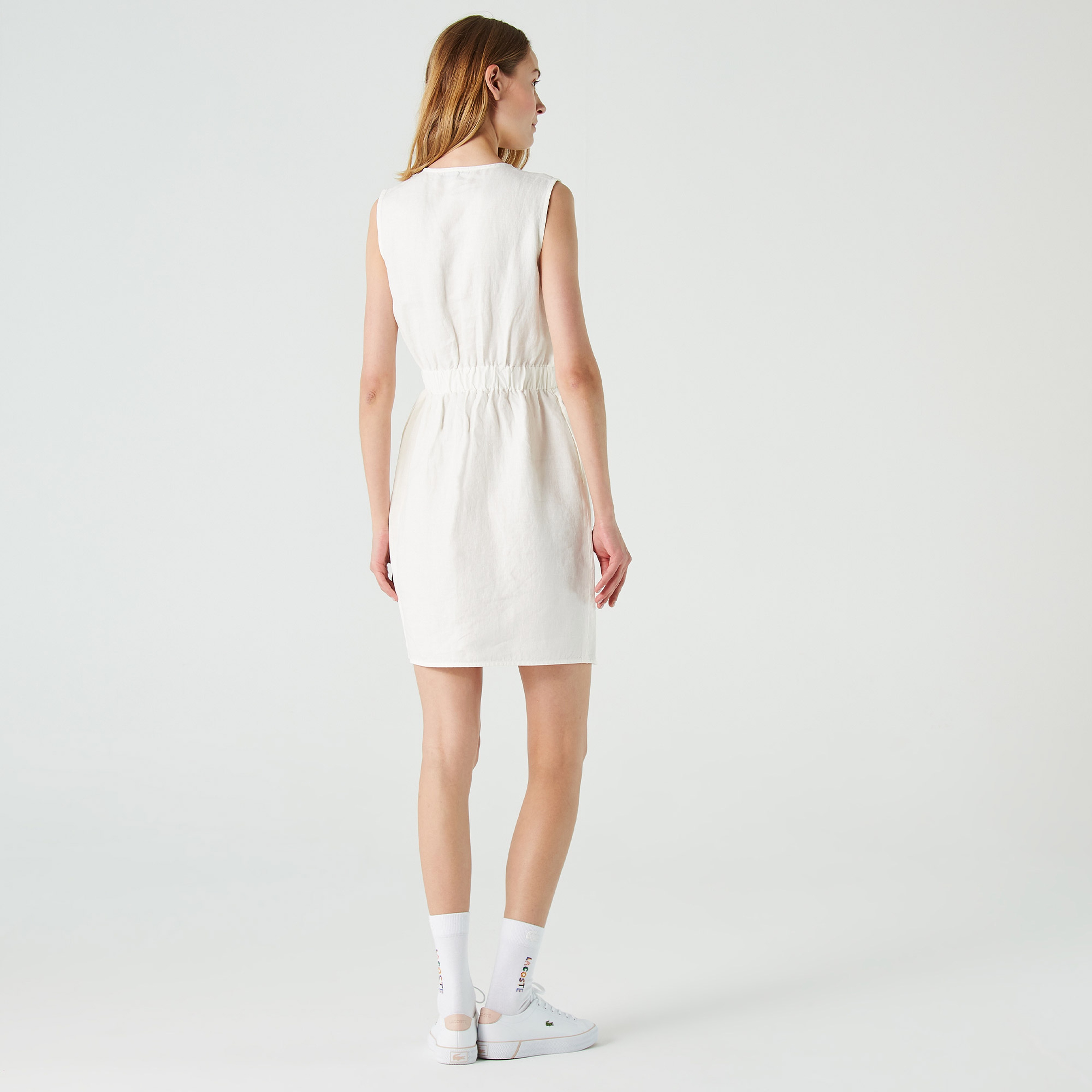 Lacoste Kadın Regular Fit Kolsuz V Yaka Beyaz Elbise
