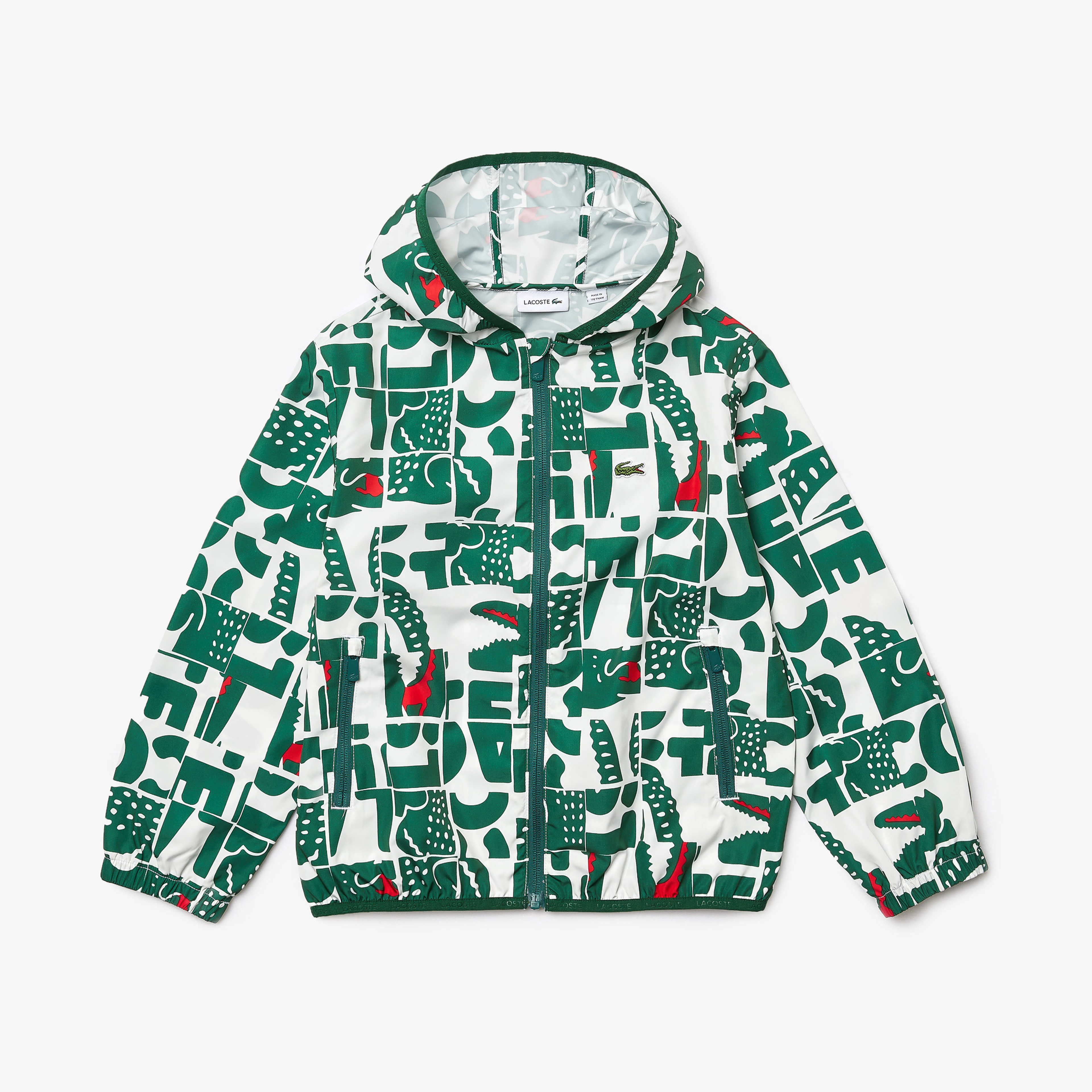 Lacoste Heritage Erkek Çocuk Kapüşonlu Fermuarlı Baskılı Yeşil Mont