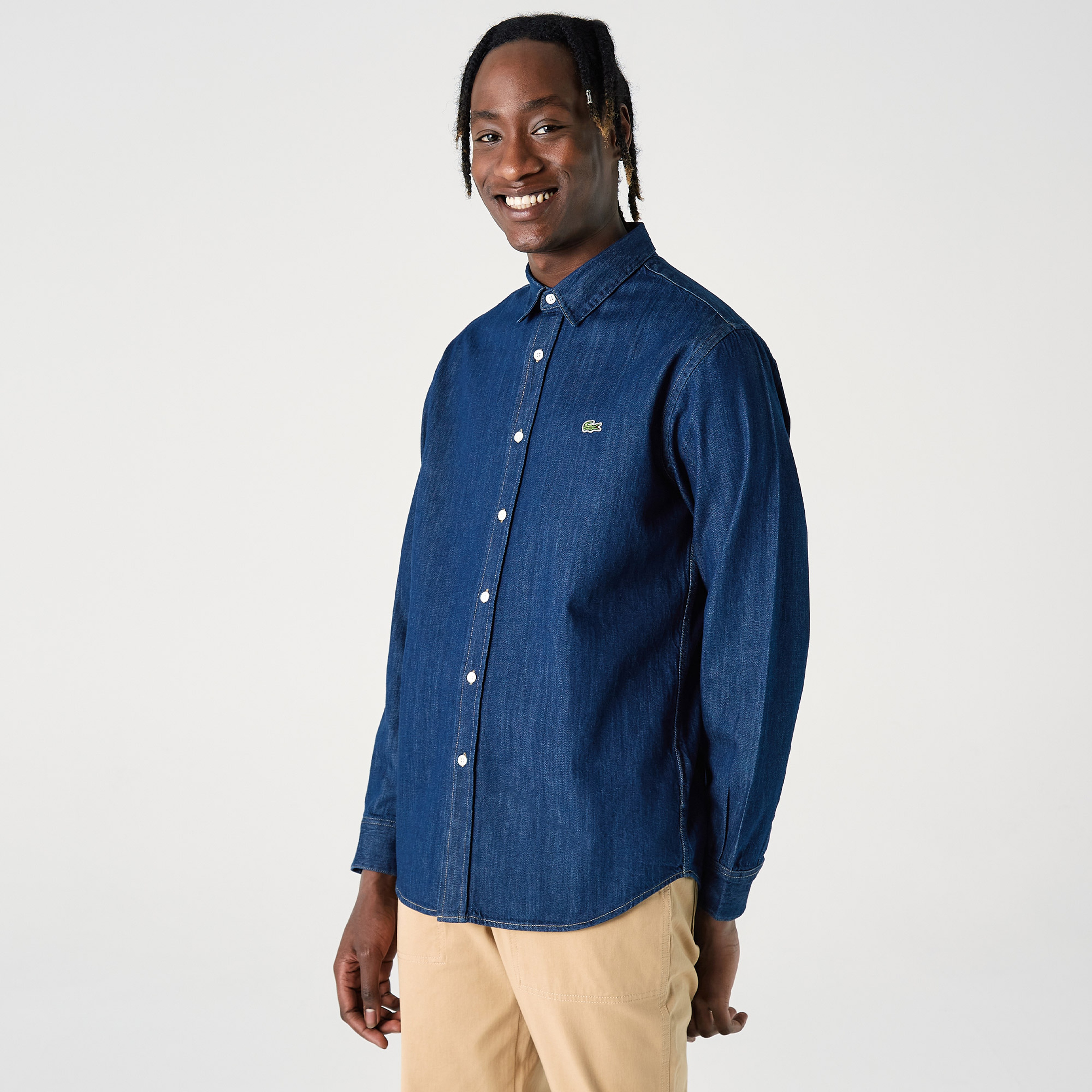 Lacoste Erkek Regular Fit Organik Pamuk Koyu Denim Gömlek