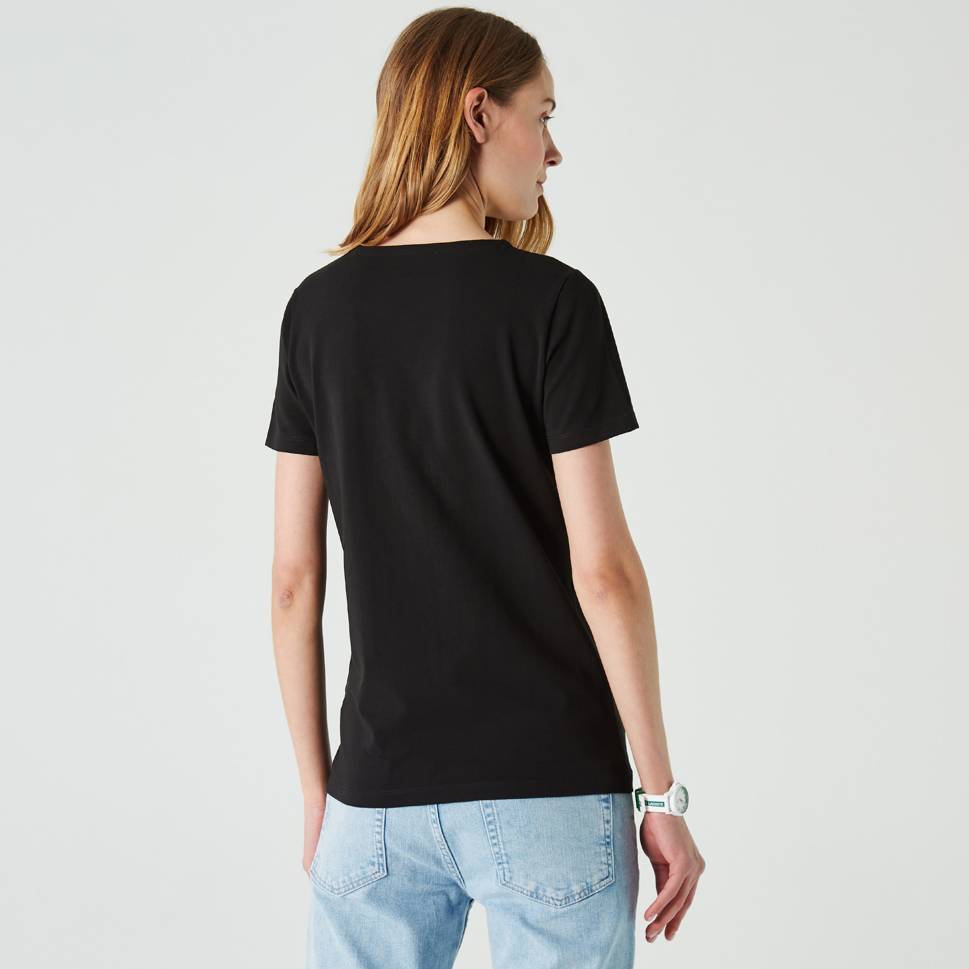 Lacoste Kadın Slim Fit Bisiklet Yaka Siyah T-Shirt