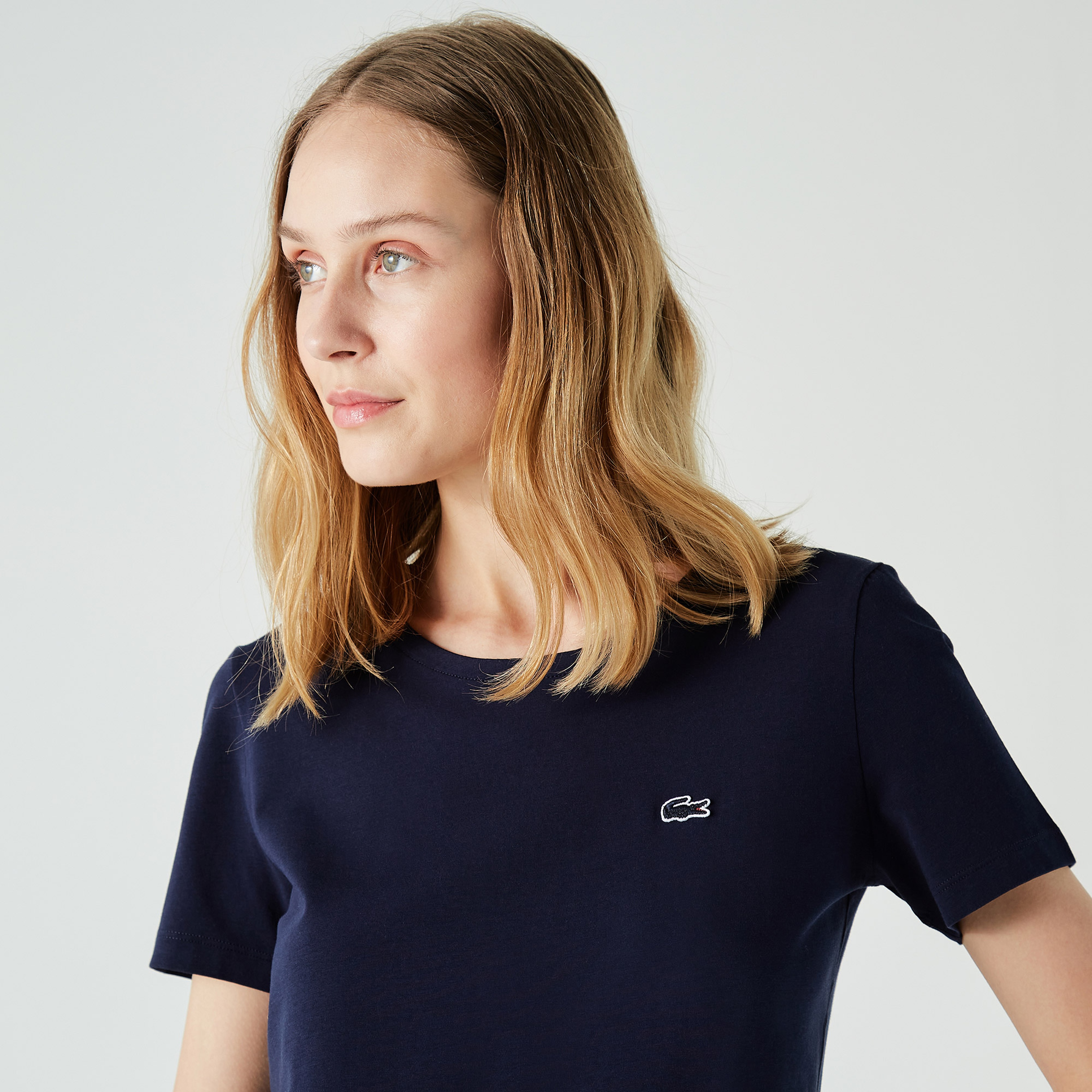 Kadın Slim Fit Bisiklet Yaka Lacivert T-Shirt