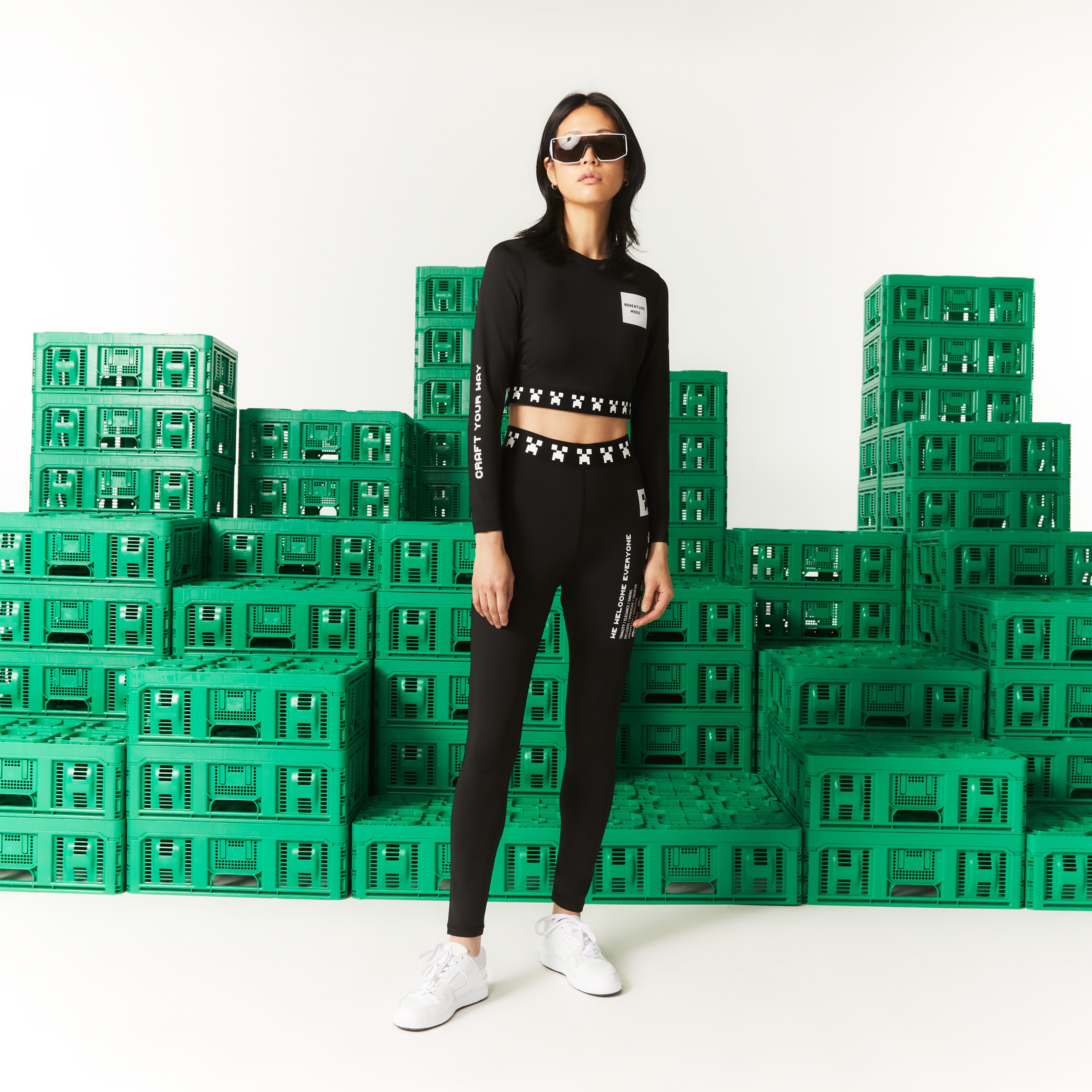 Lacoste x Minecraft Kadın Slim Fit Baskılı Siyah Tayt