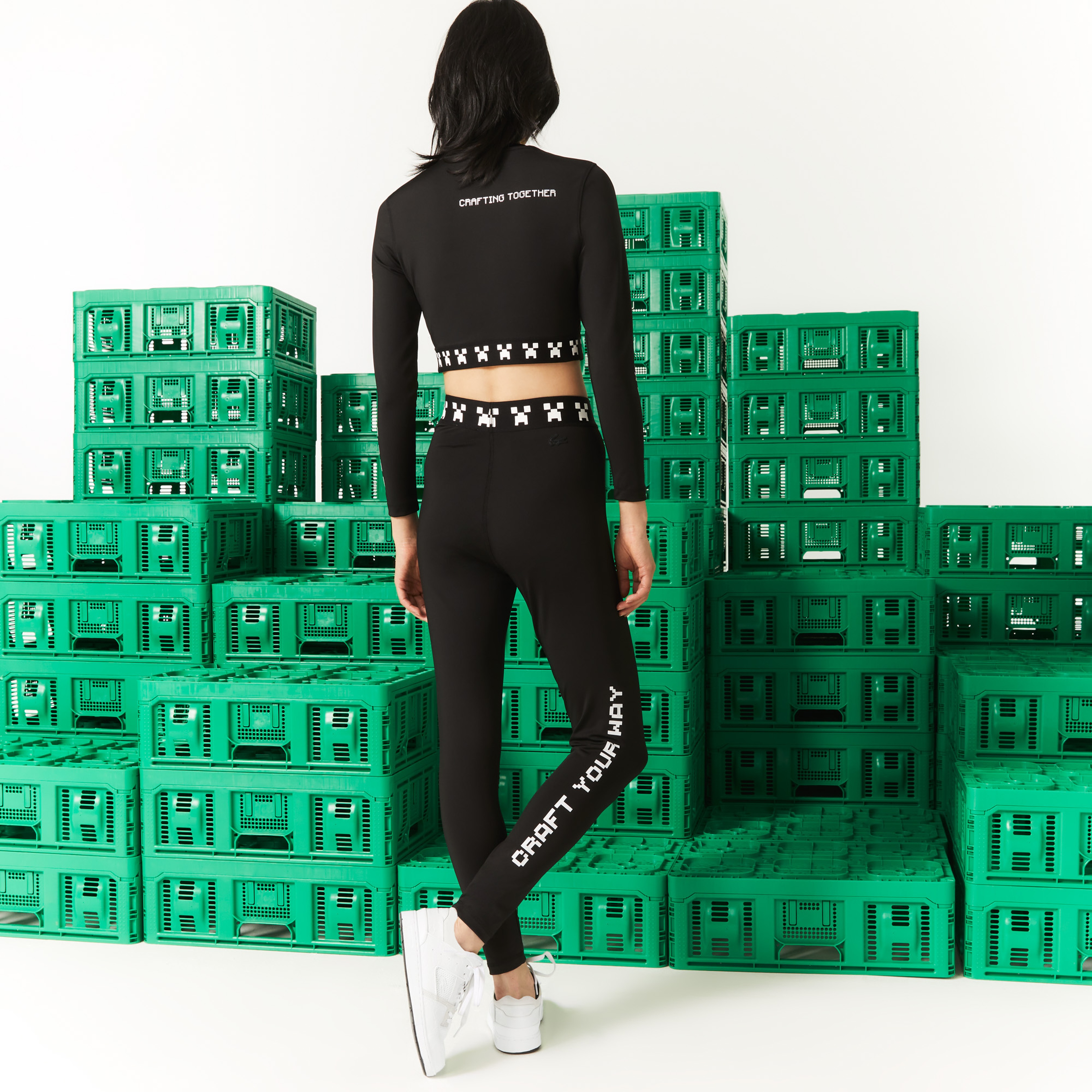 Lacoste x Minecraft Kadın Slim Fit Baskılı Siyah Tayt
