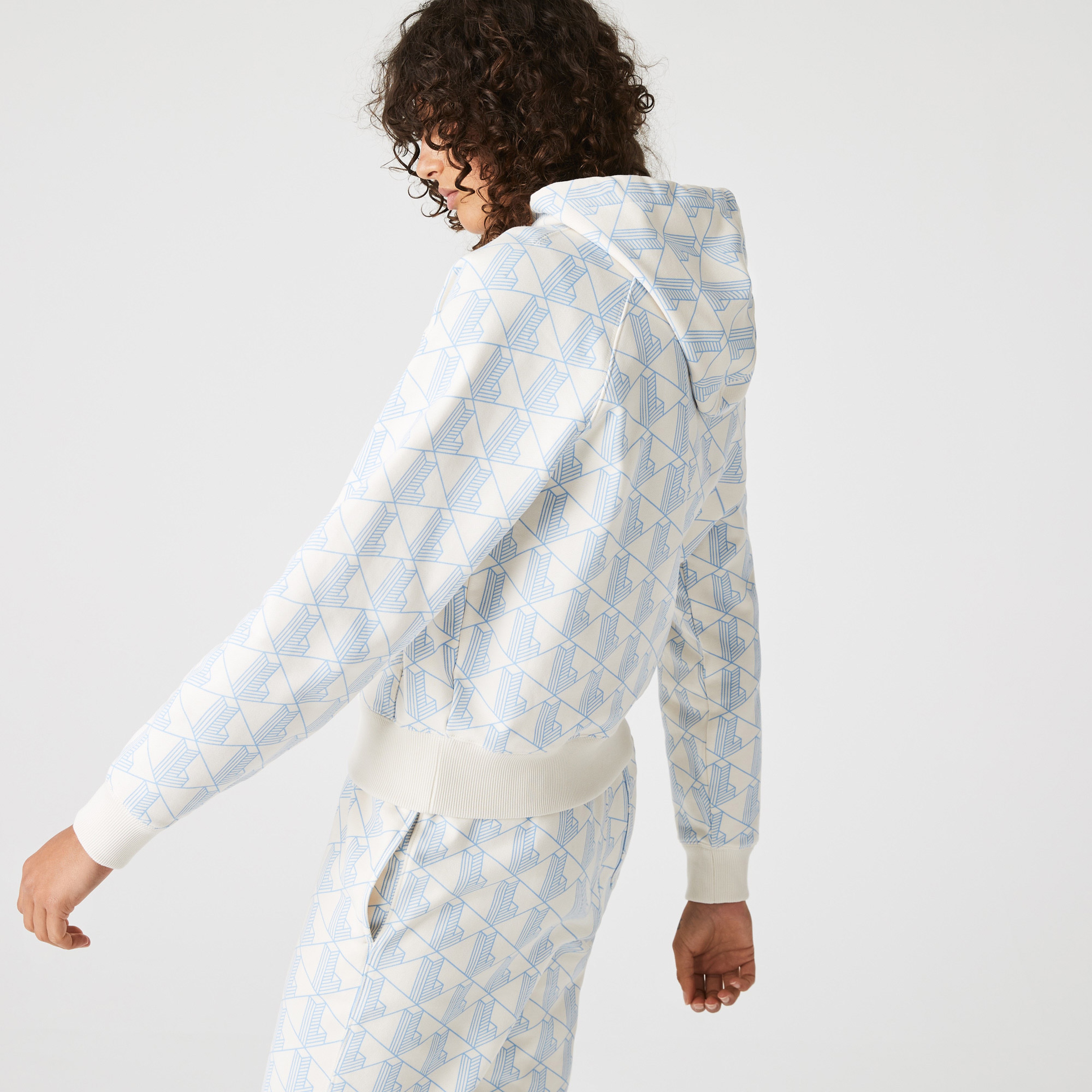 Lacoste L!VE Kadın Relaxed Fit Kapüşonlu Desenli Açık Mavi Sweatshirt