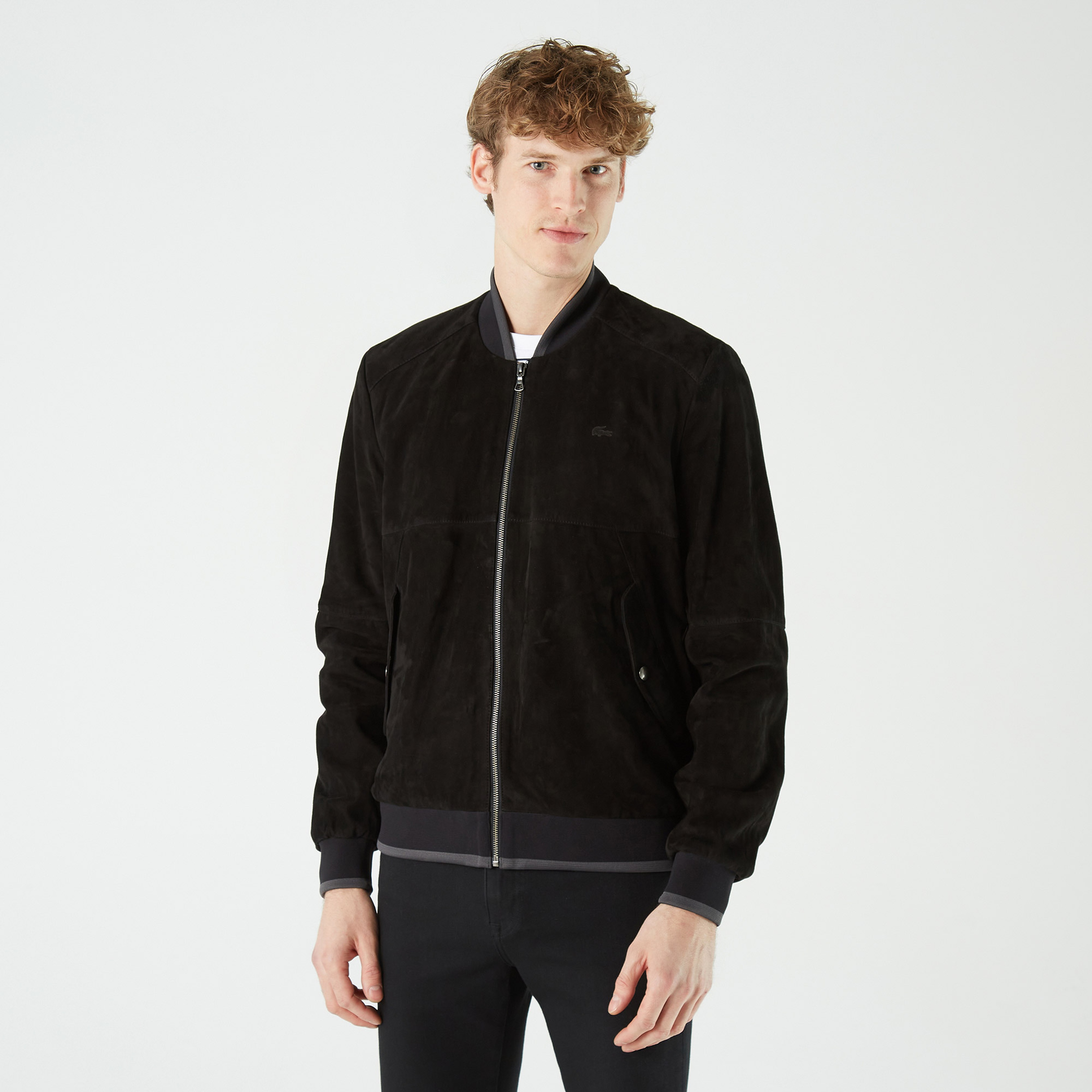 Lacoste Erkek Hakim Yaka Deri Siyah Ceket