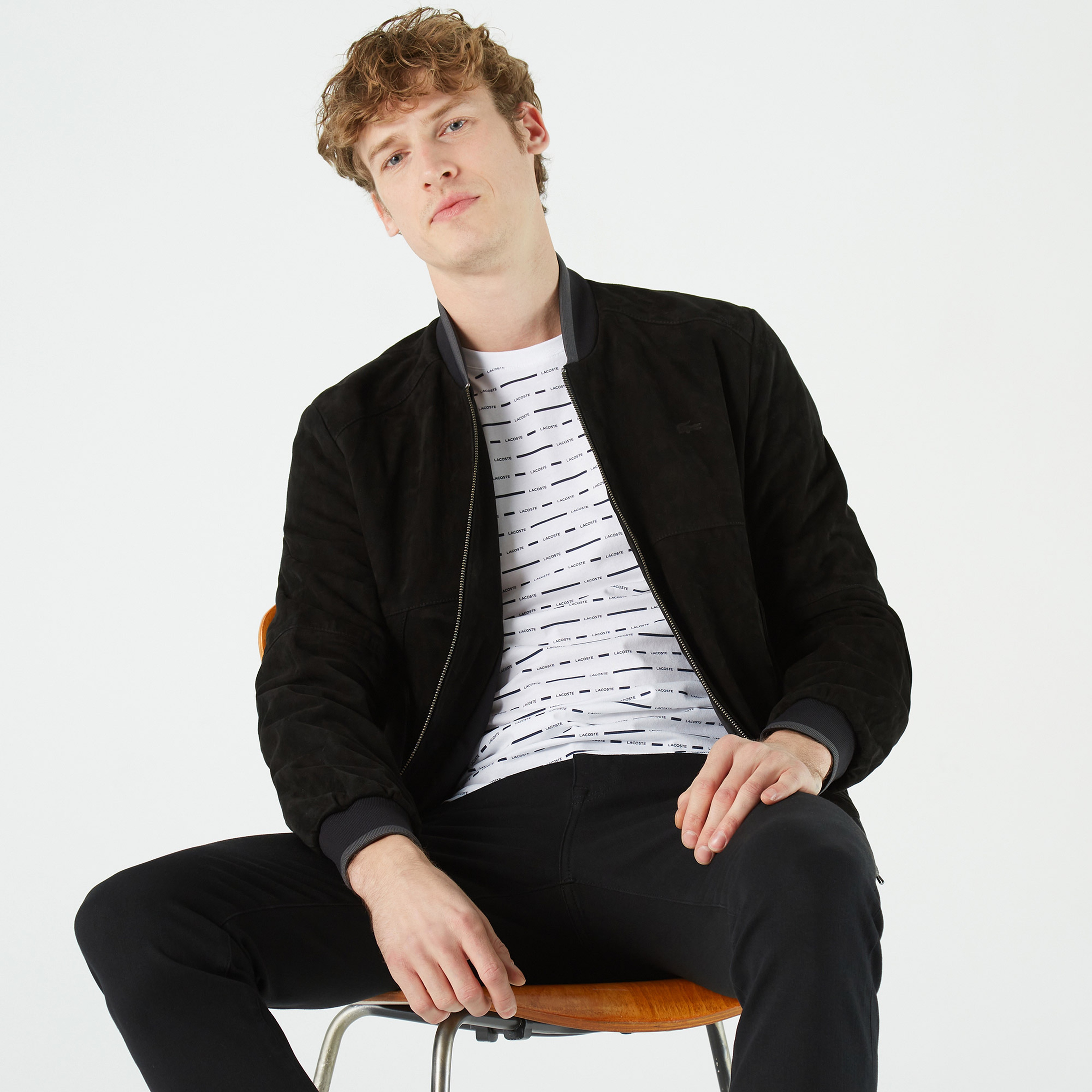 Lacoste Erkek Hakim Yaka Deri Siyah Ceket