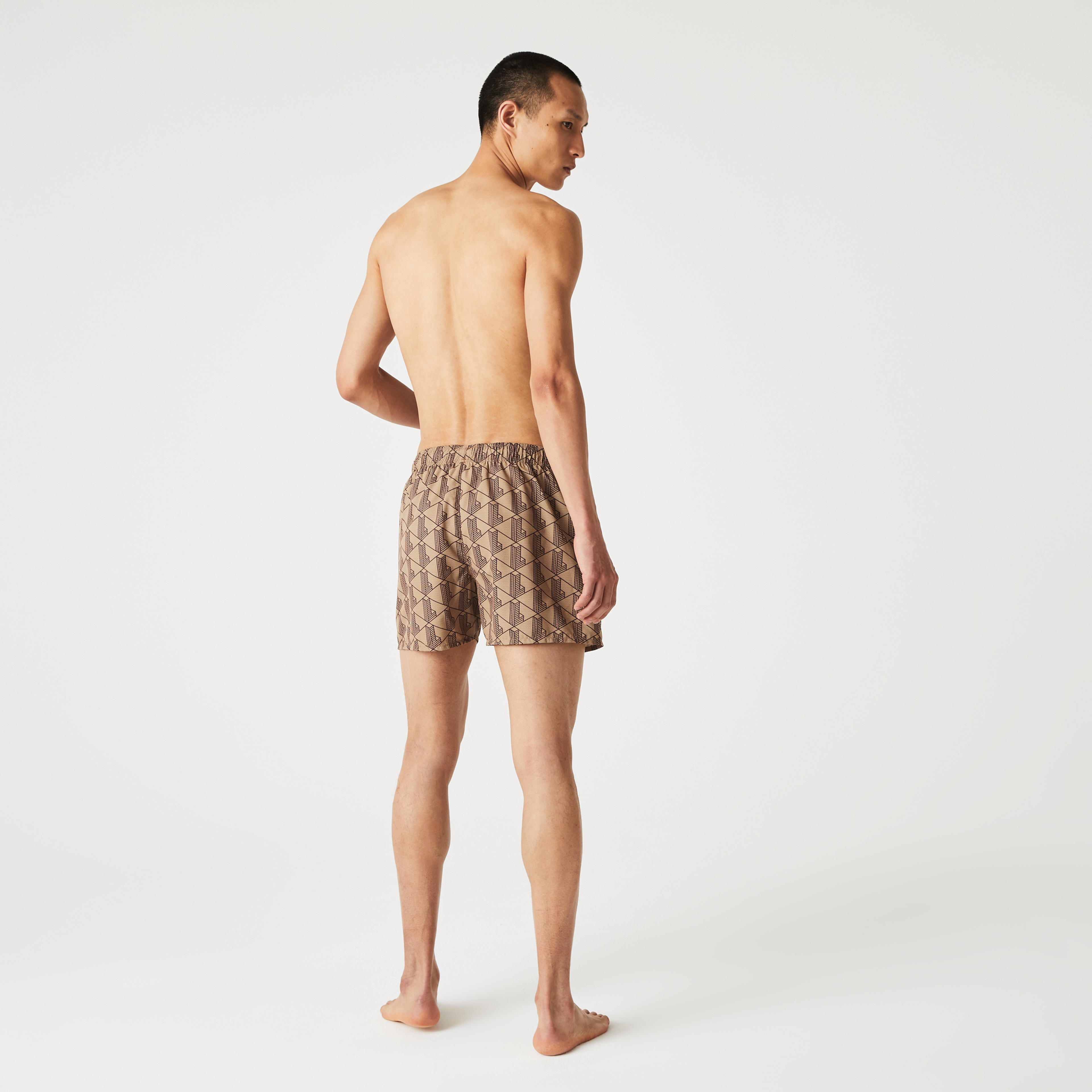 Lacoste L!Ve Monogram Erkek Bej Deniz Şortu