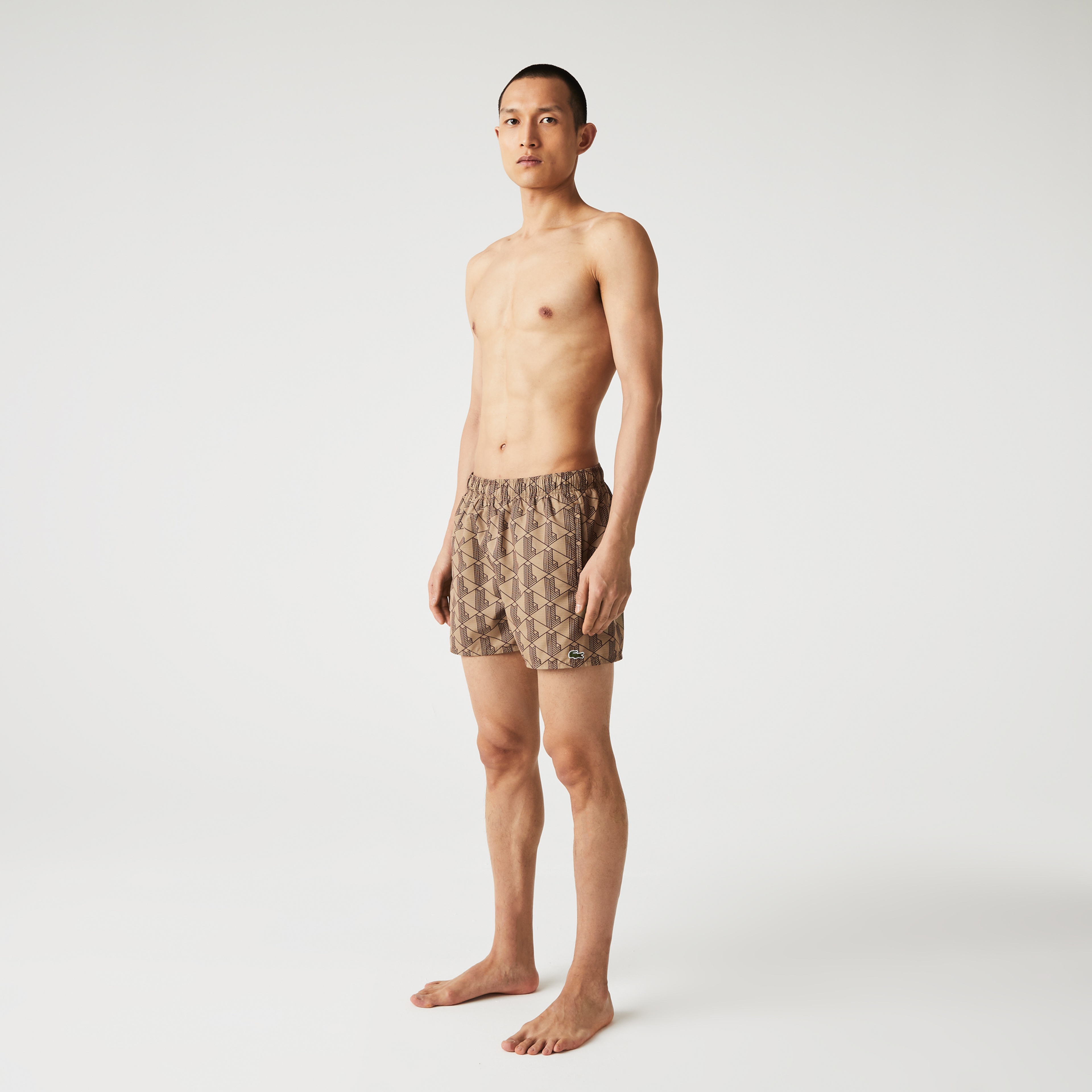 Lacoste L!Ve Monogram Erkek Bej Deniz Şortu