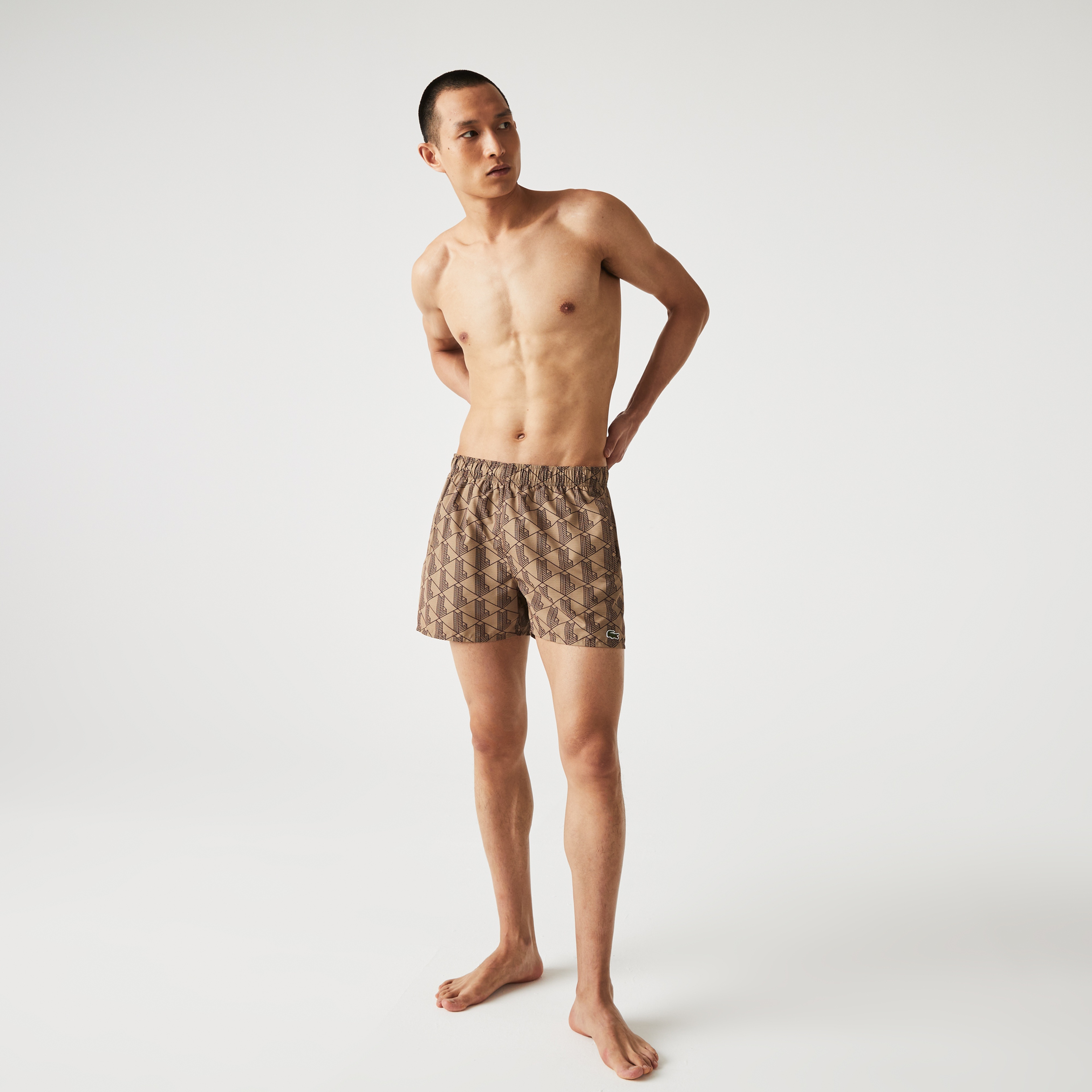 Lacoste L!Ve Monogram Erkek Bej Deniz Şortu