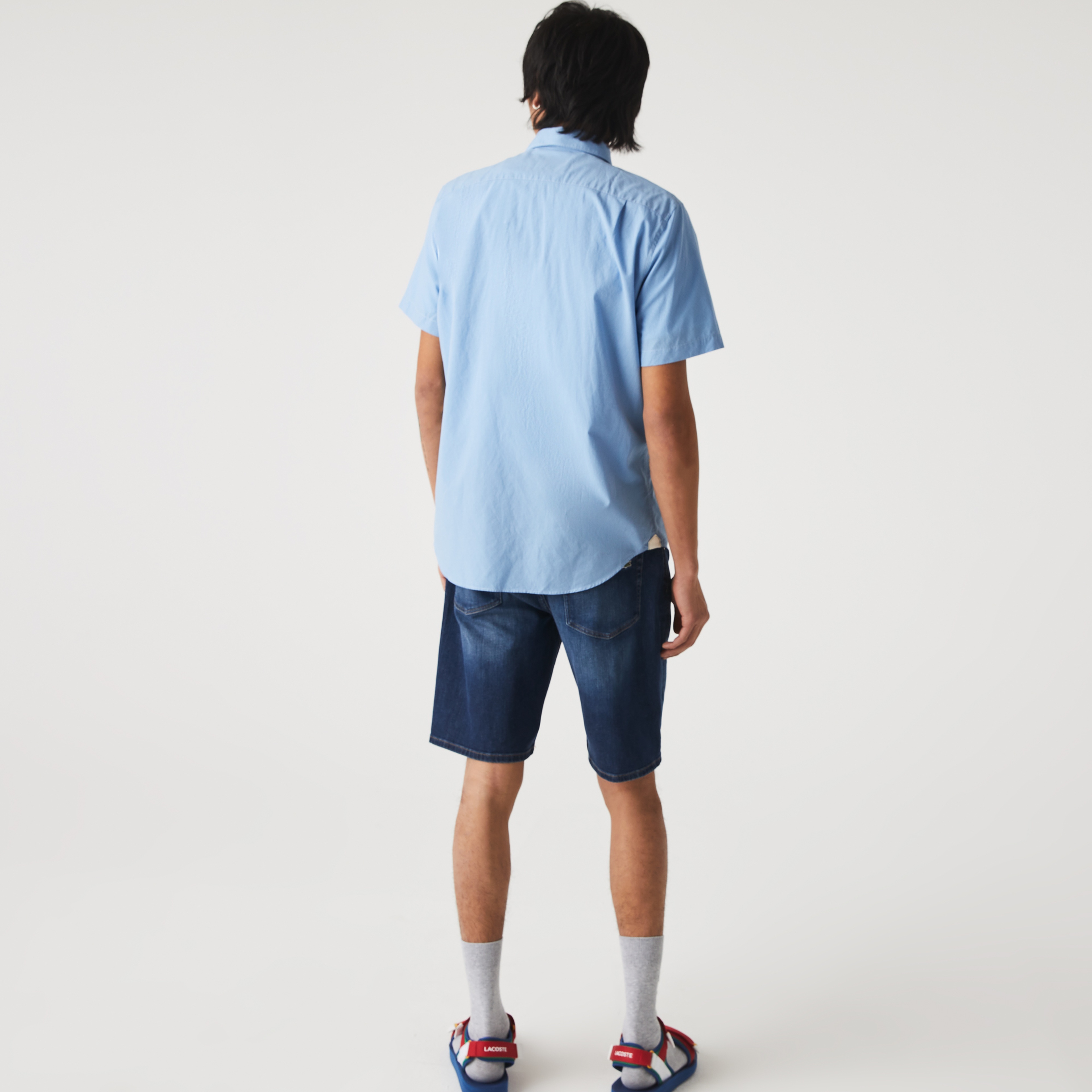 Lacoste Erkek Regular Fit Kısa Kollu Çizgili Mavi Gömlek