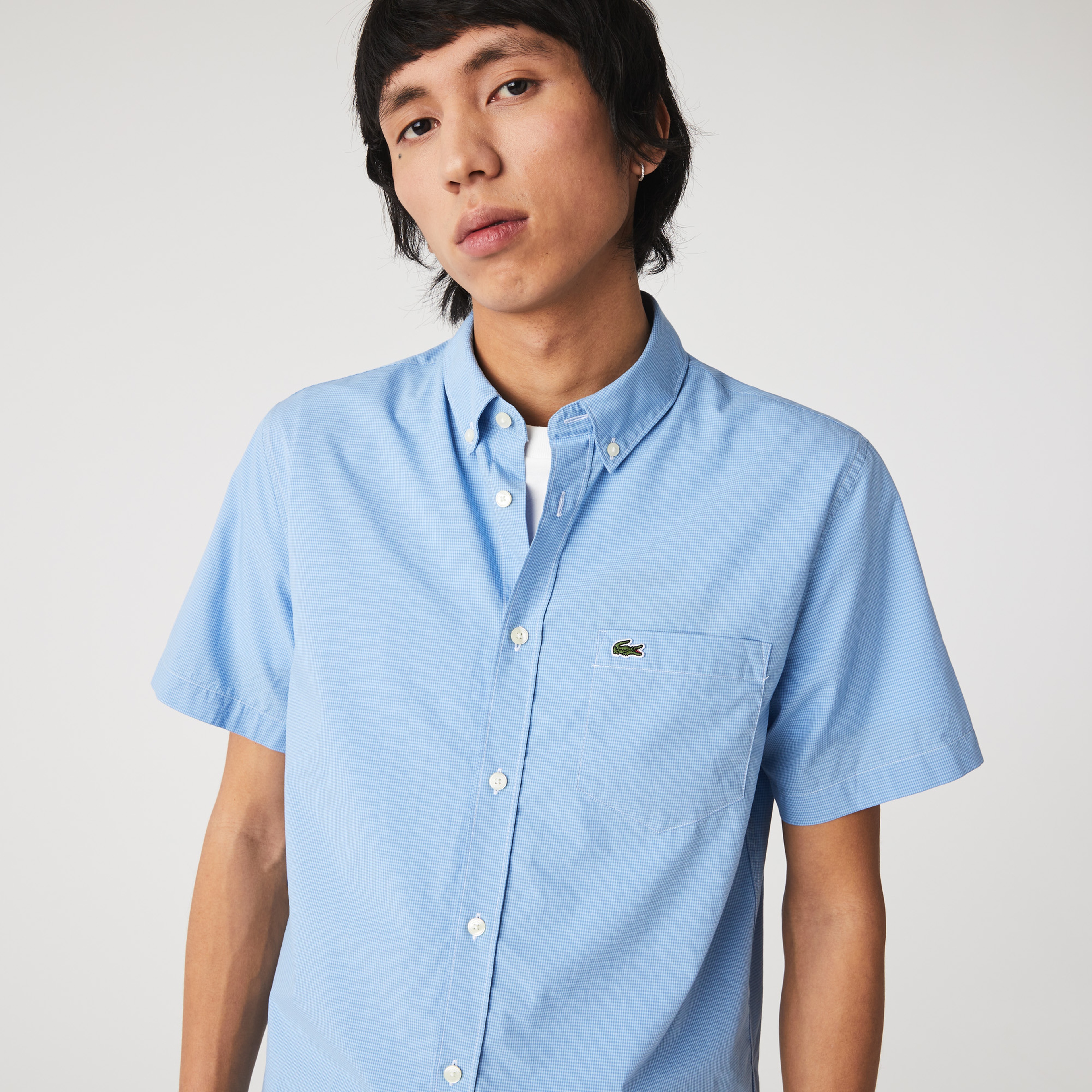Lacoste Erkek Regular Fit Kısa Kollu Çizgili Mavi Gömlek
