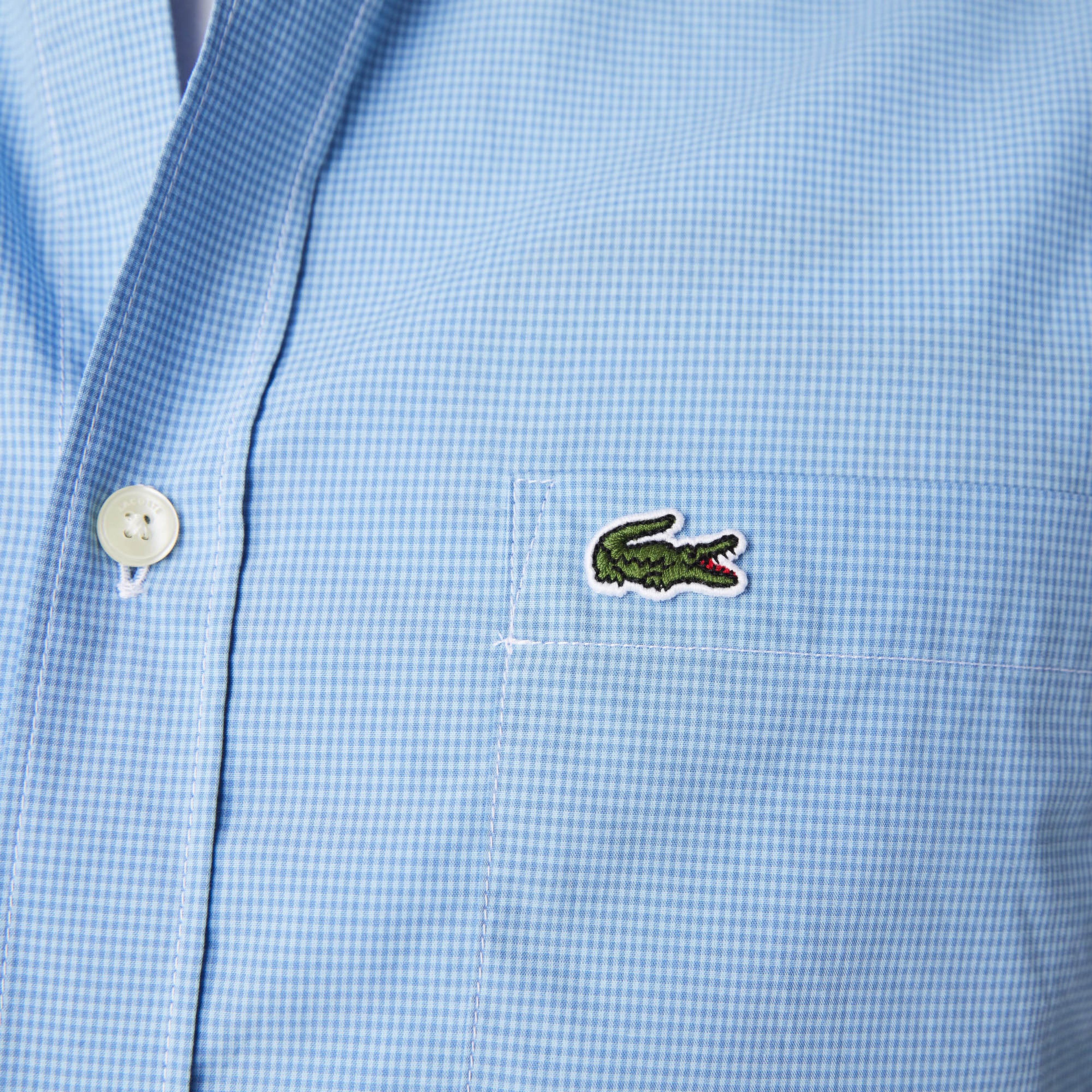 Lacoste Erkek Regular Fit Kısa Kollu Çizgili Mavi Gömlek