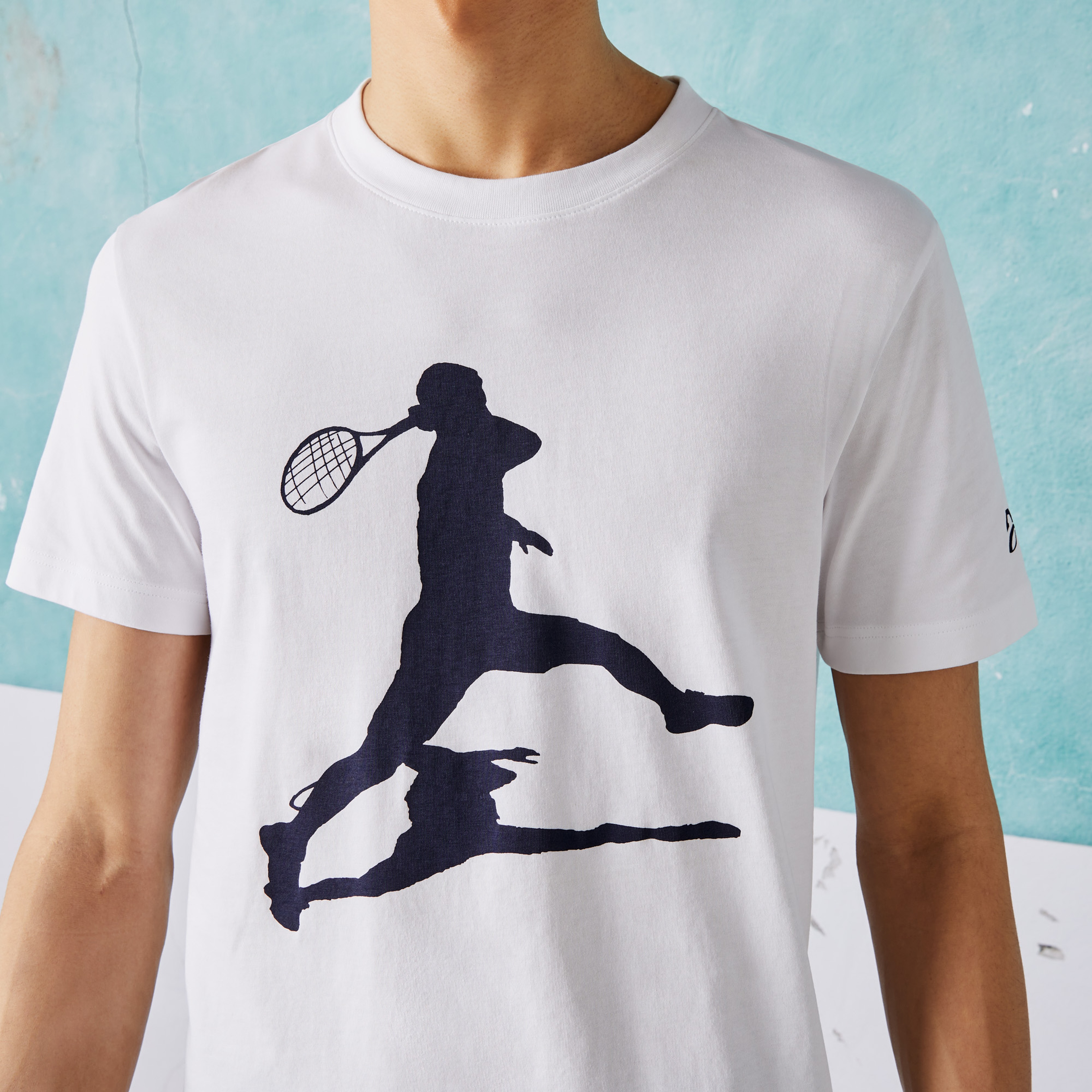 Lacoste SPORT Erkek Regular Fit Bisiklet Yaka Baskılı Beyaz T-Shirt