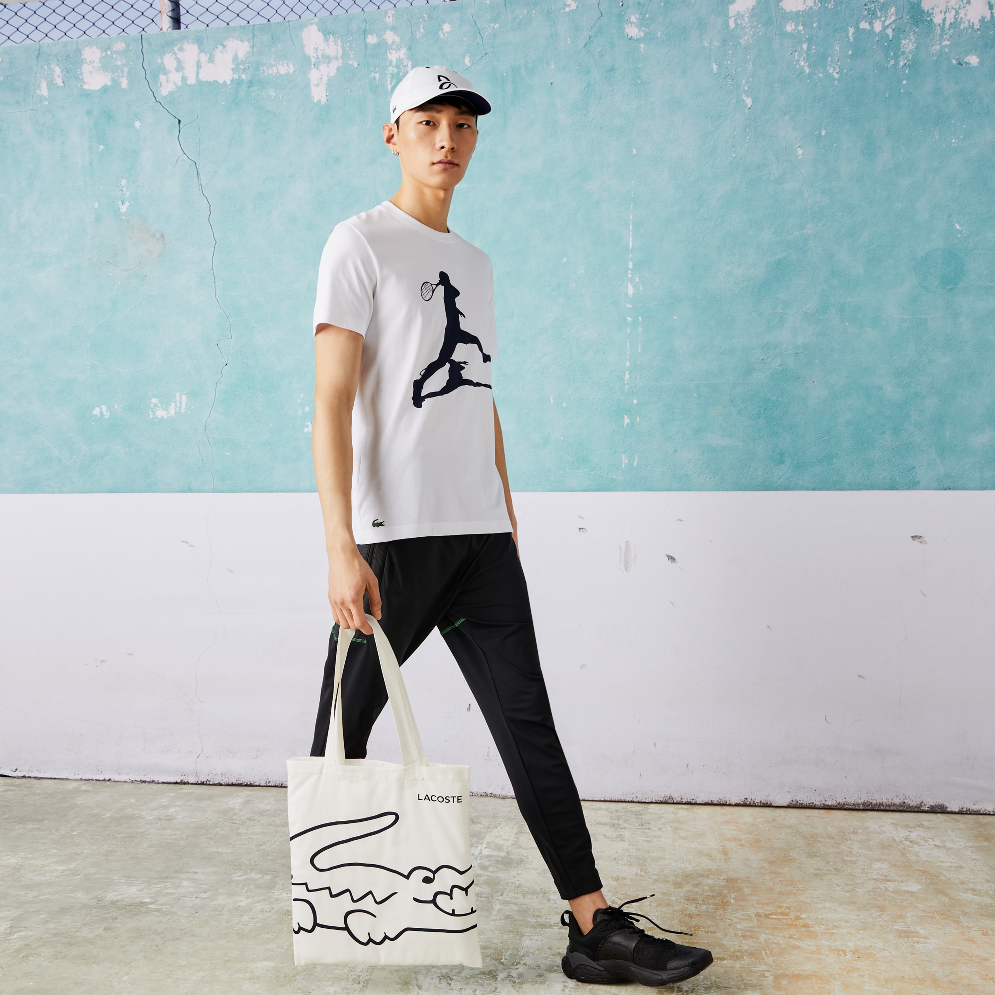 Lacoste SPORT Erkek Regular Fit Bisiklet Yaka Baskılı Beyaz T-Shirt