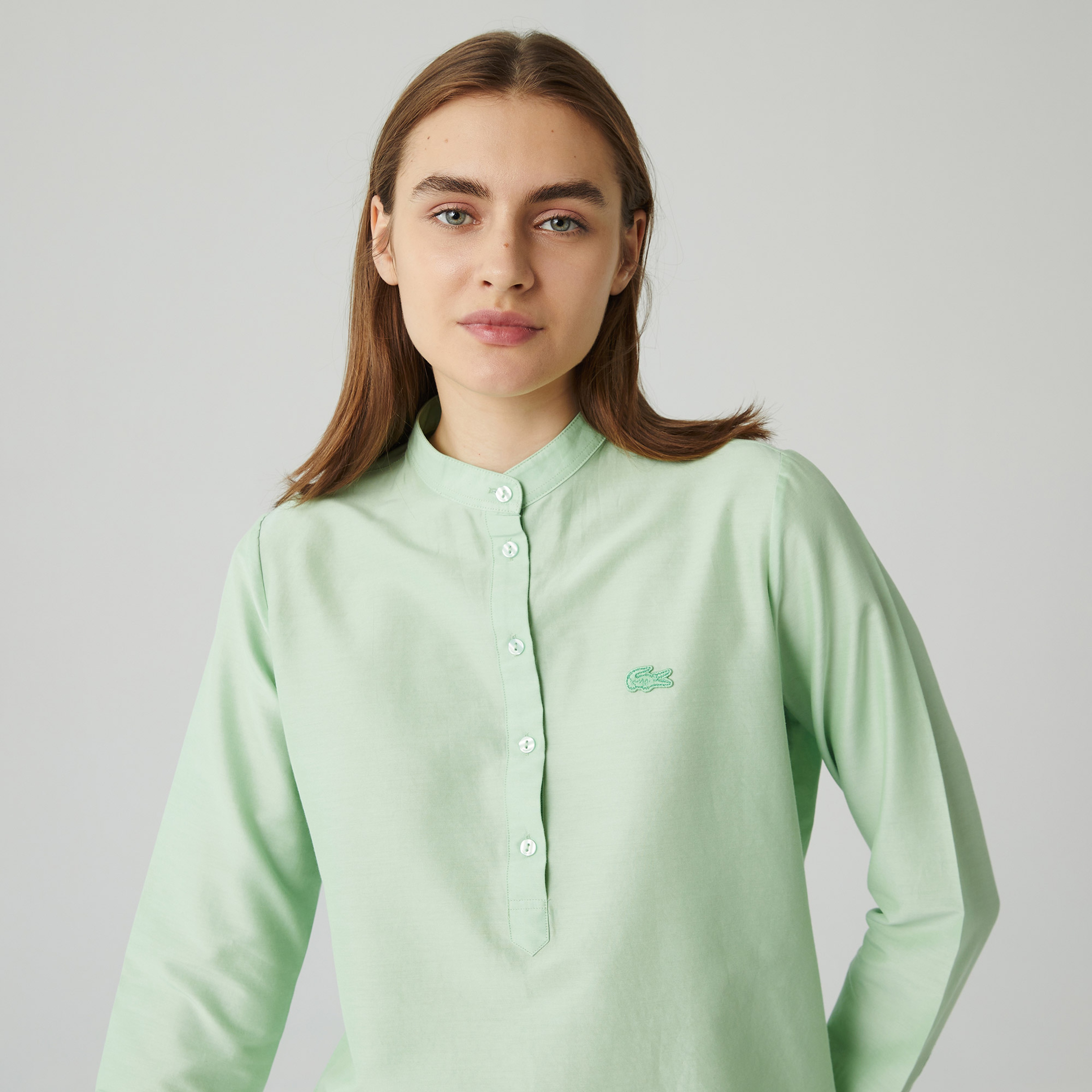 Lacoste Kadın Regular Fit Hakim Yaka Açık Yeşil Gömlek