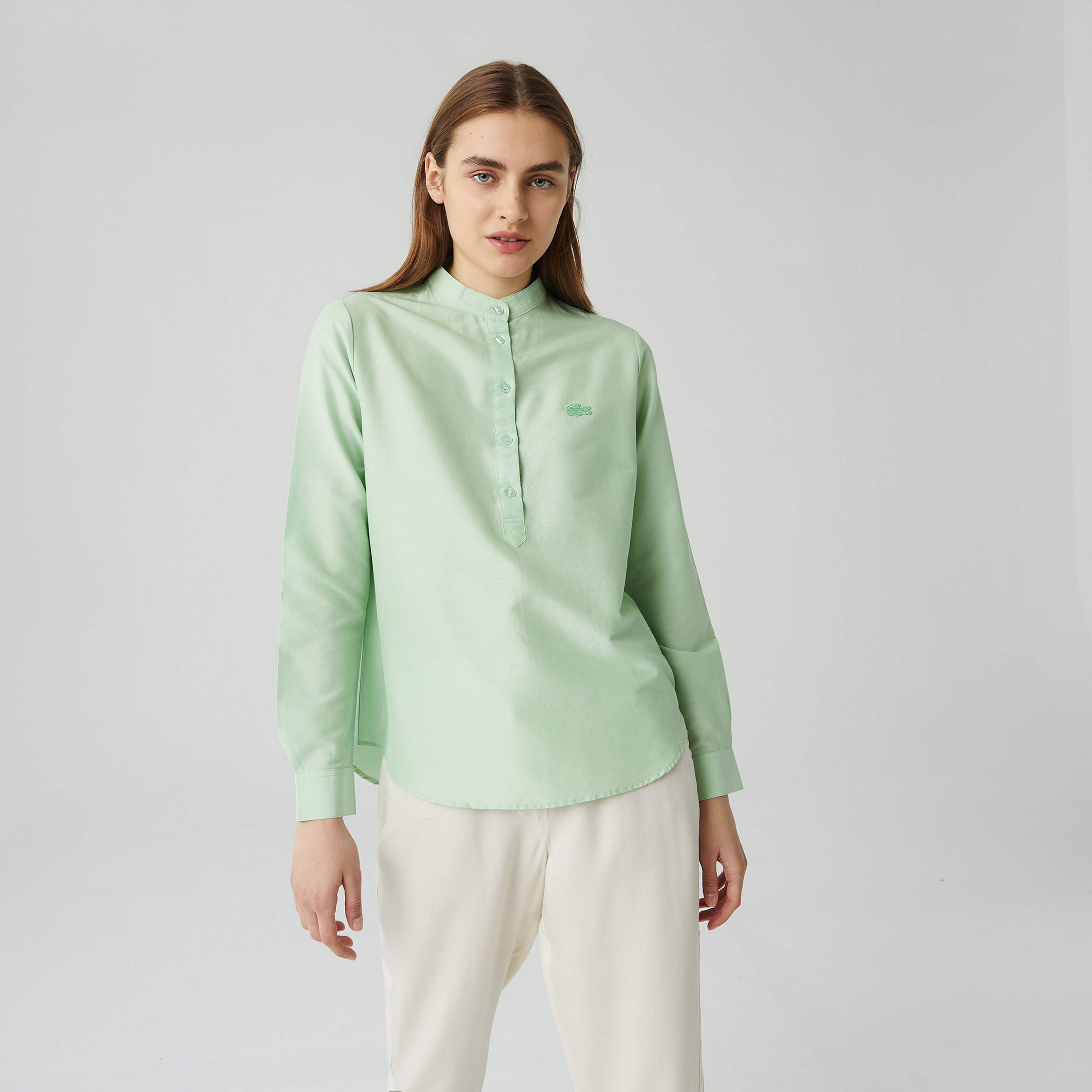 Lacoste Kadın Regular Fit Hakim Yaka Açık Yeşil Gömlek