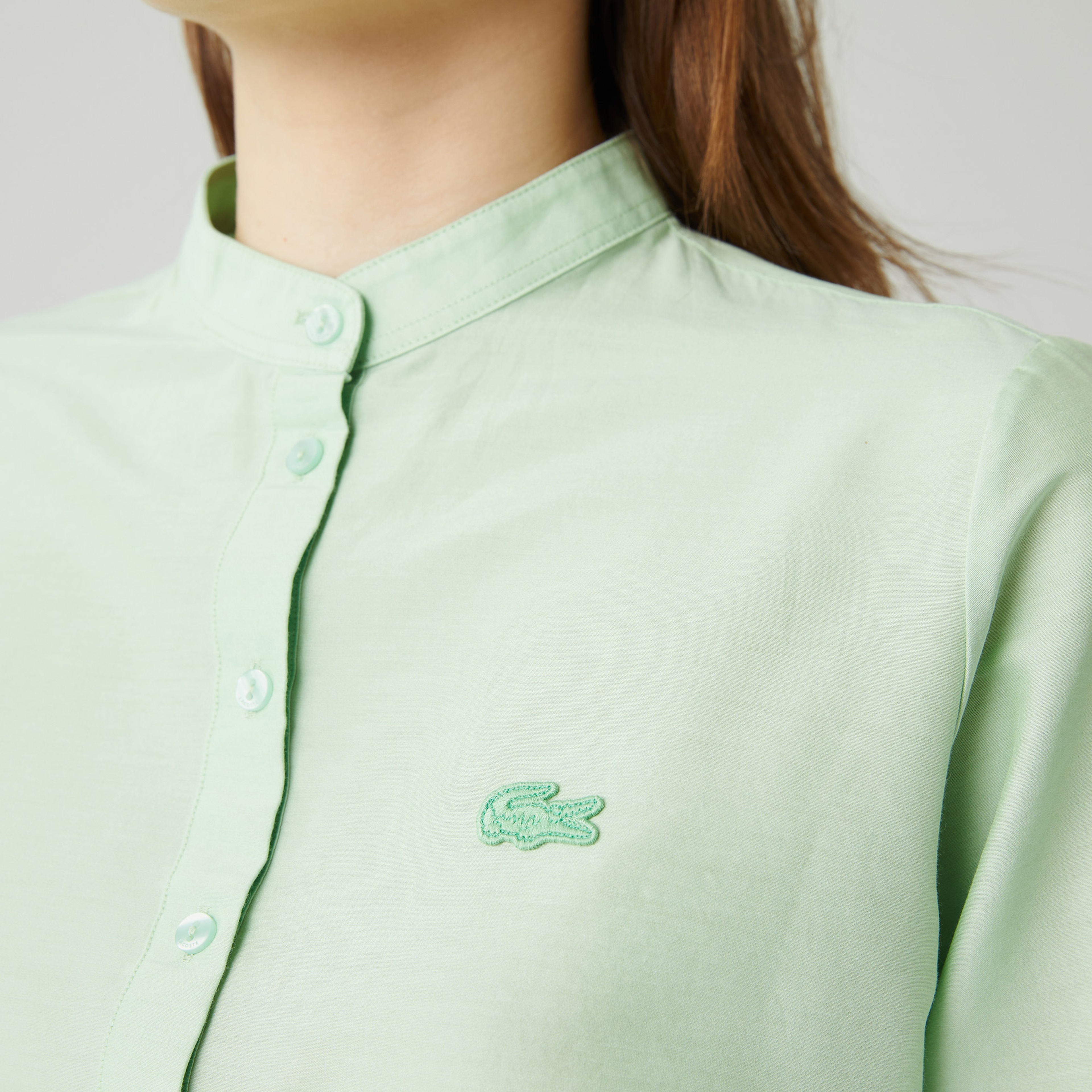 Lacoste Kadın Regular Fit Hakim Yaka Açık Yeşil Gömlek