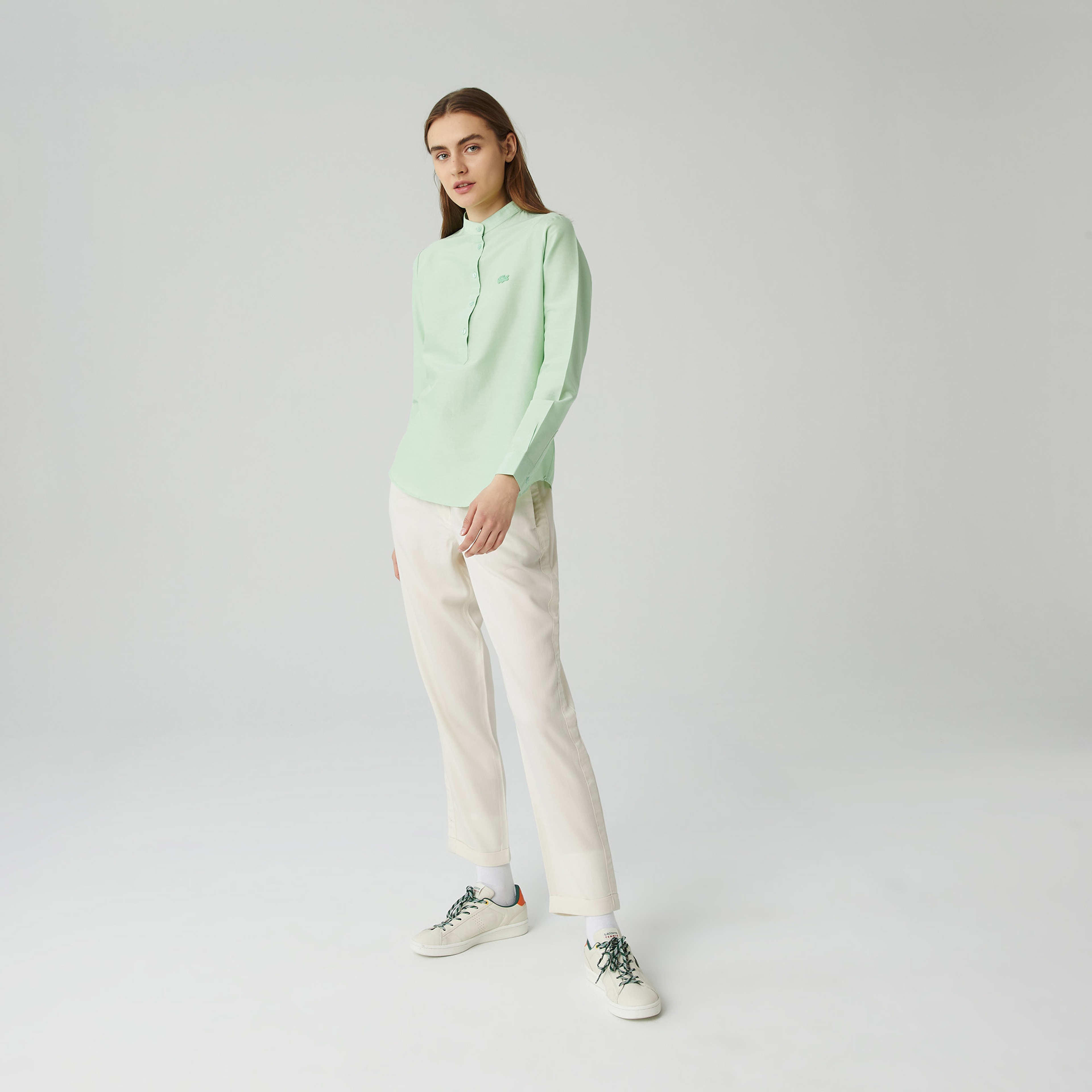 Lacoste Kadın Regular Fit Hakim Yaka Açık Yeşil Gömlek