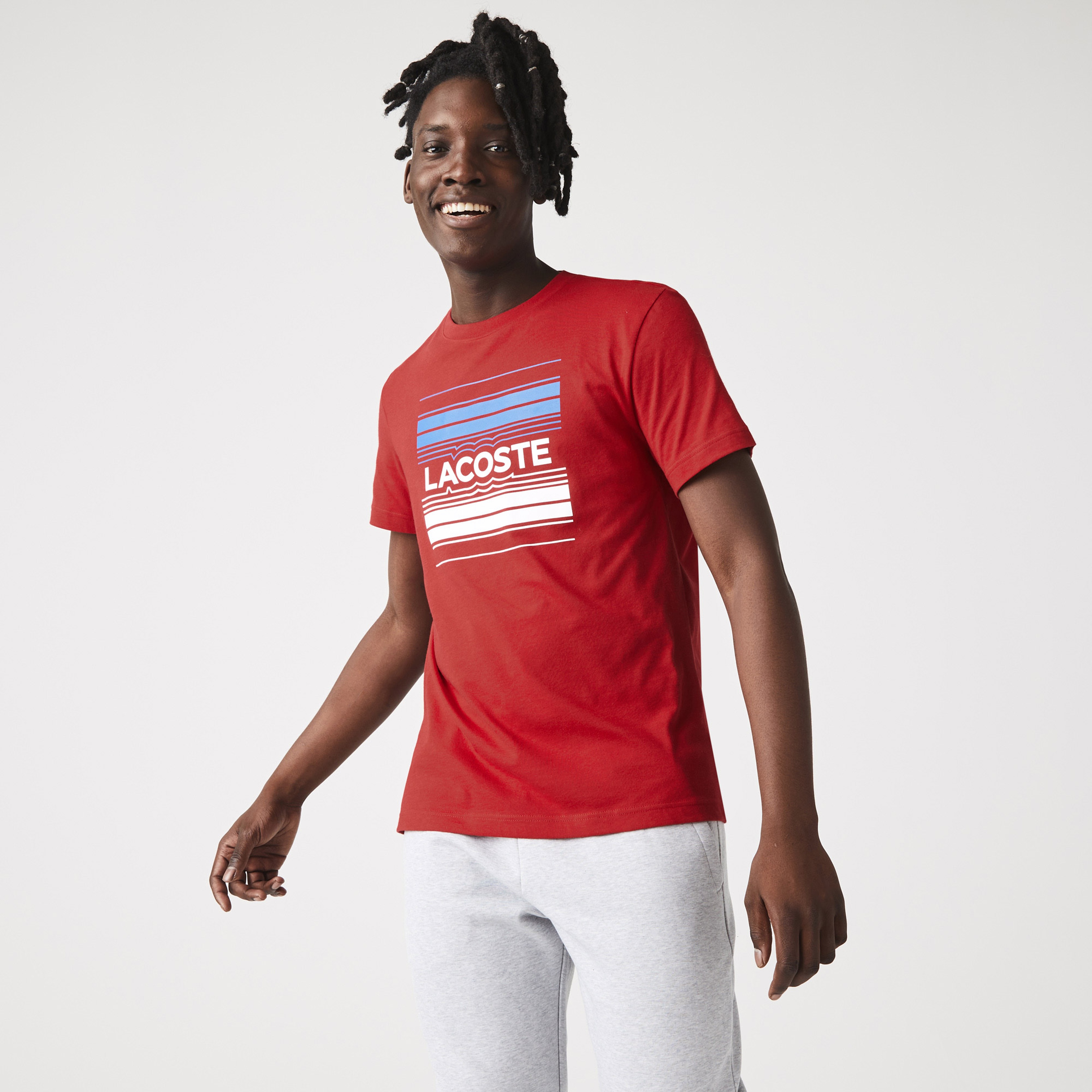 Lacoste SPORT Erkek Regular Fit Bisiklet Yaka Baskılı Kırmızı T-Shirt