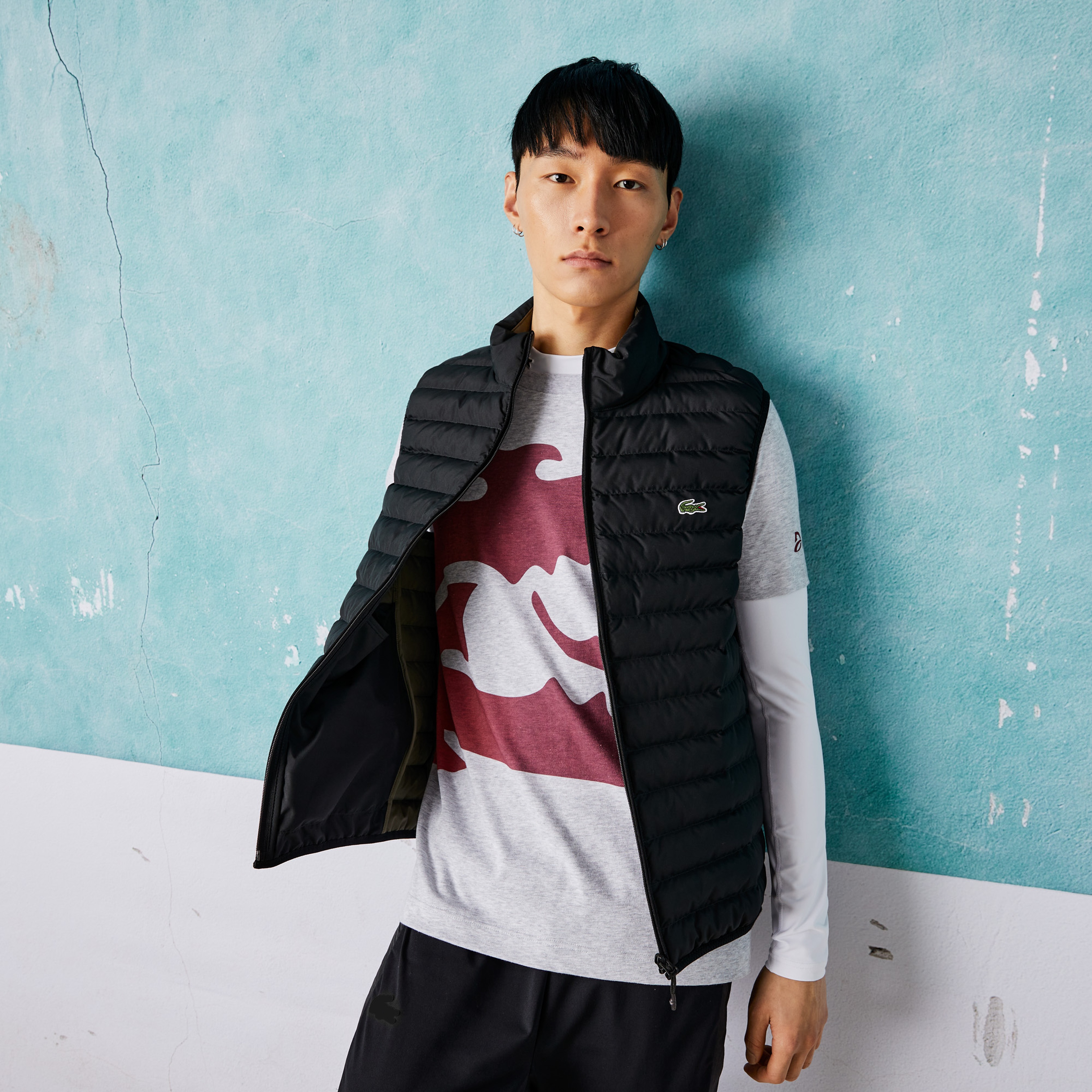 Lacoste SPORT x Novak Djokovic Erkek Regular Fit Bisiklet Yaka Baskılı Gri T-Shirt