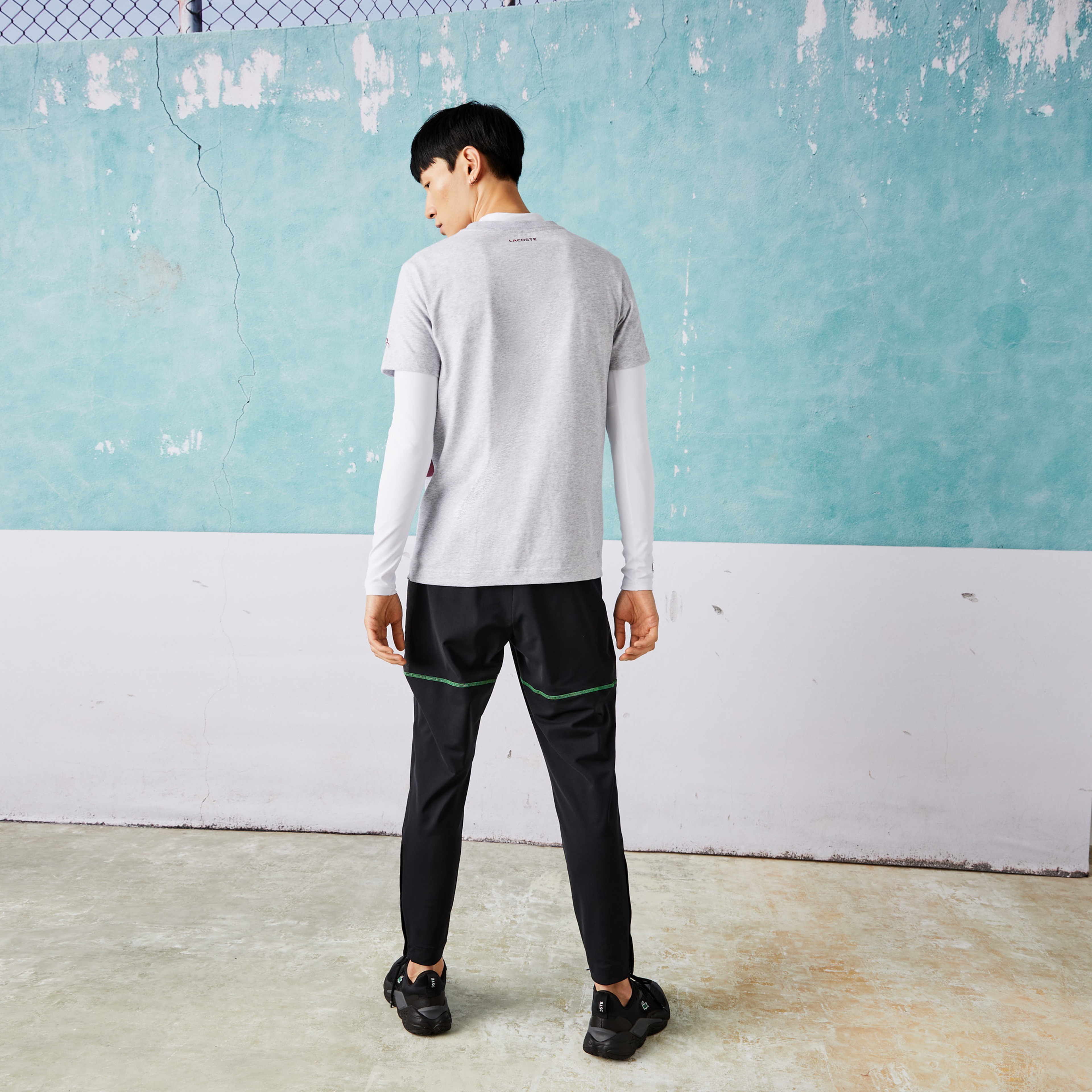 Lacoste SPORT x Novak Djokovic Erkek Regular Fit Bisiklet Yaka Baskılı Gri T-Shirt