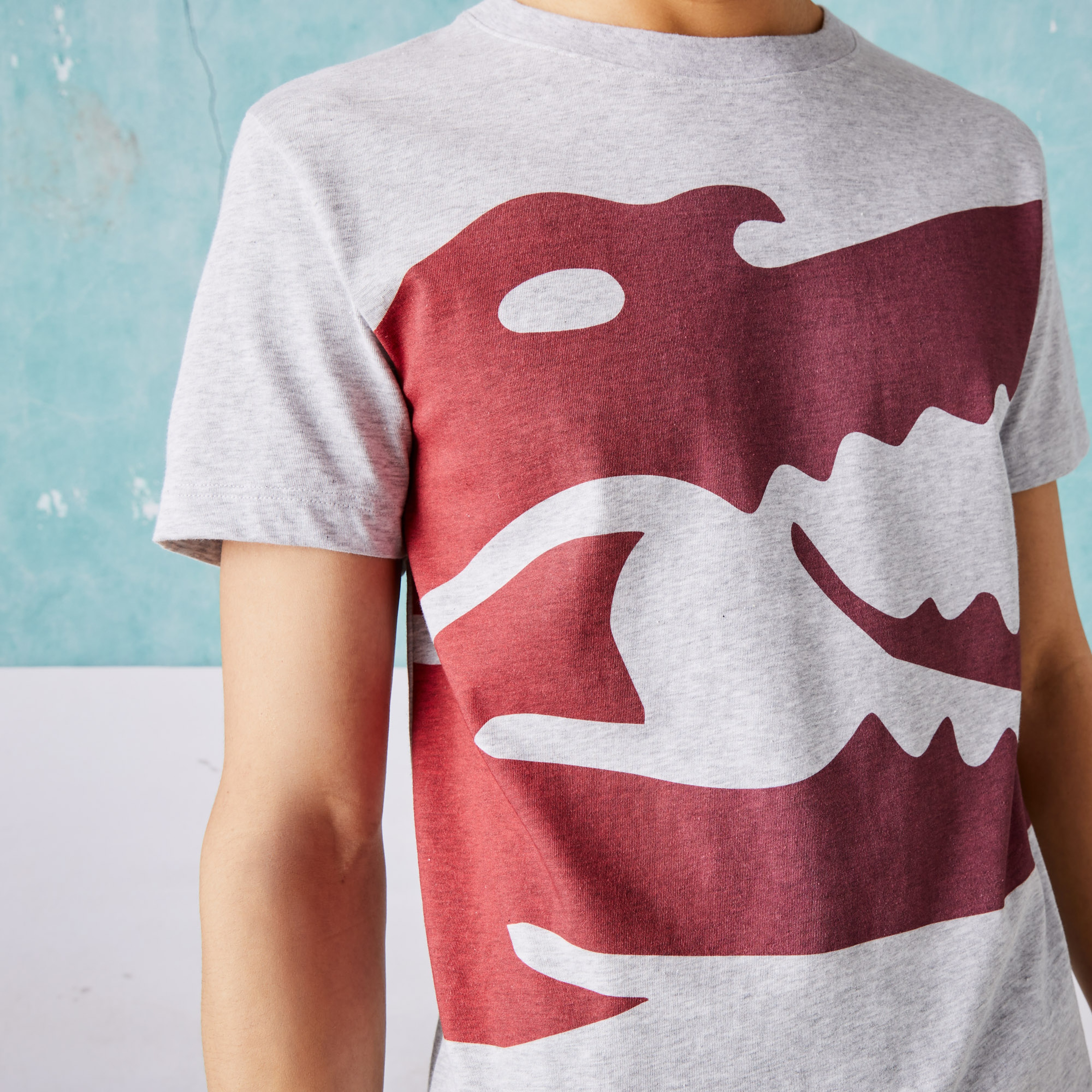 Lacoste SPORT x Novak Djokovic Erkek Regular Fit Bisiklet Yaka Baskılı Gri T-Shirt