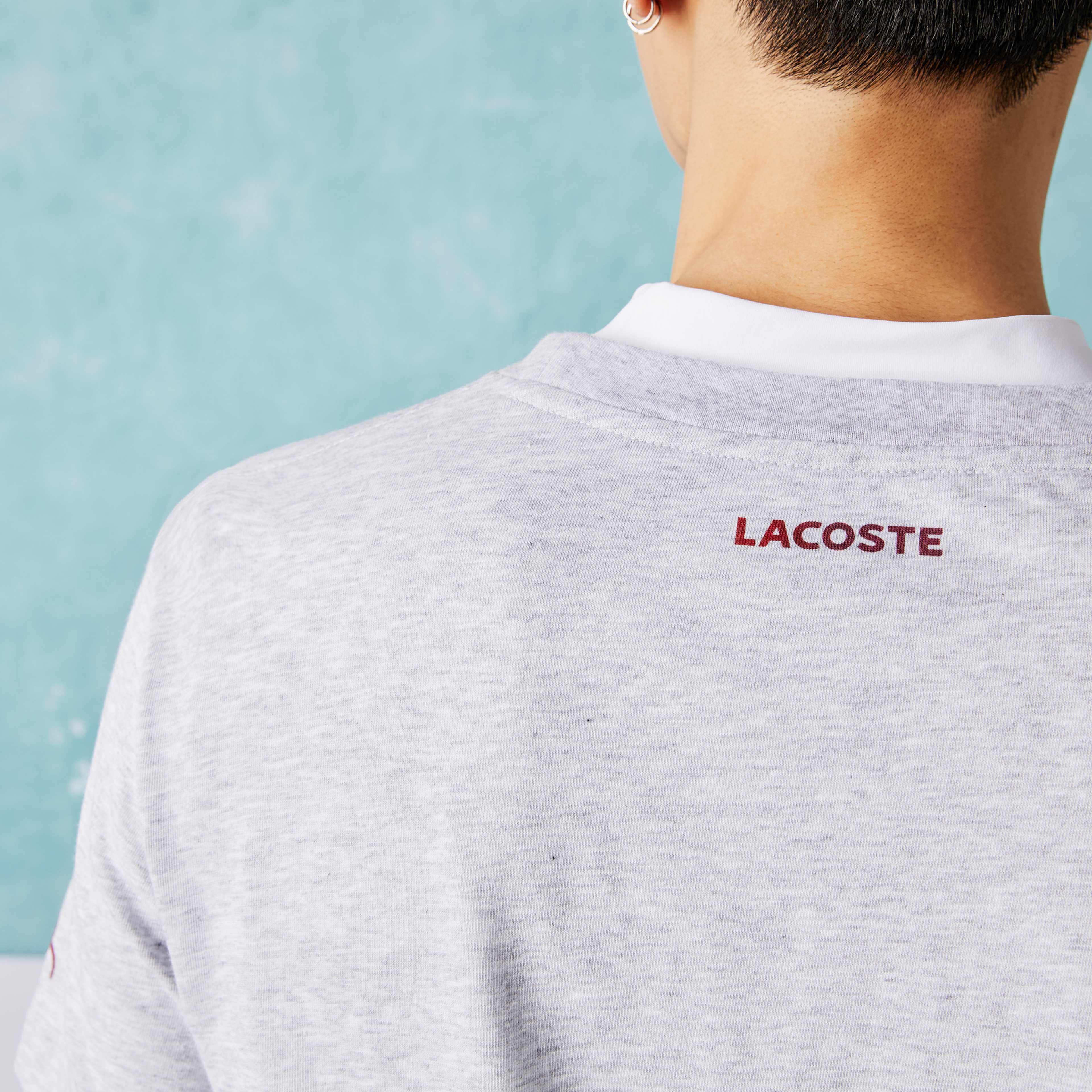 Lacoste SPORT x Novak Djokovic Erkek Regular Fit Bisiklet Yaka Baskılı Gri T-Shirt