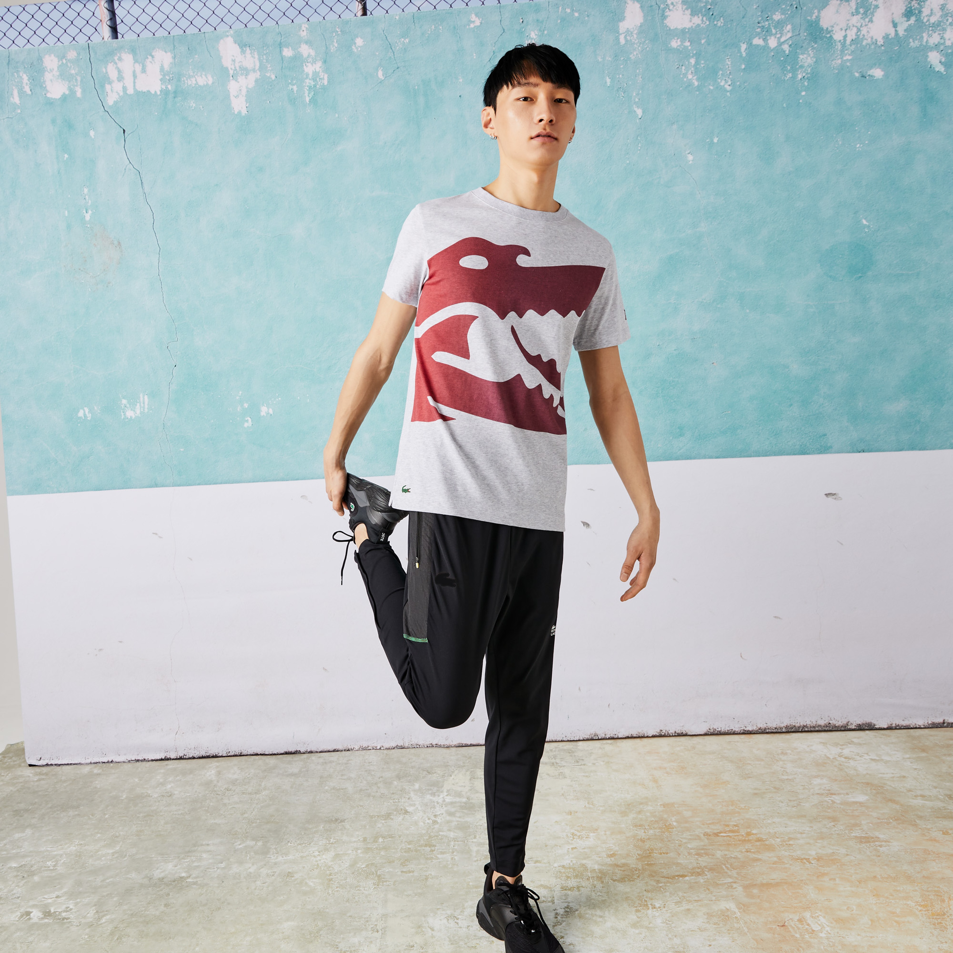 Lacoste SPORT x Novak Djokovic Erkek Regular Fit Bisiklet Yaka Baskılı Gri T-Shirt