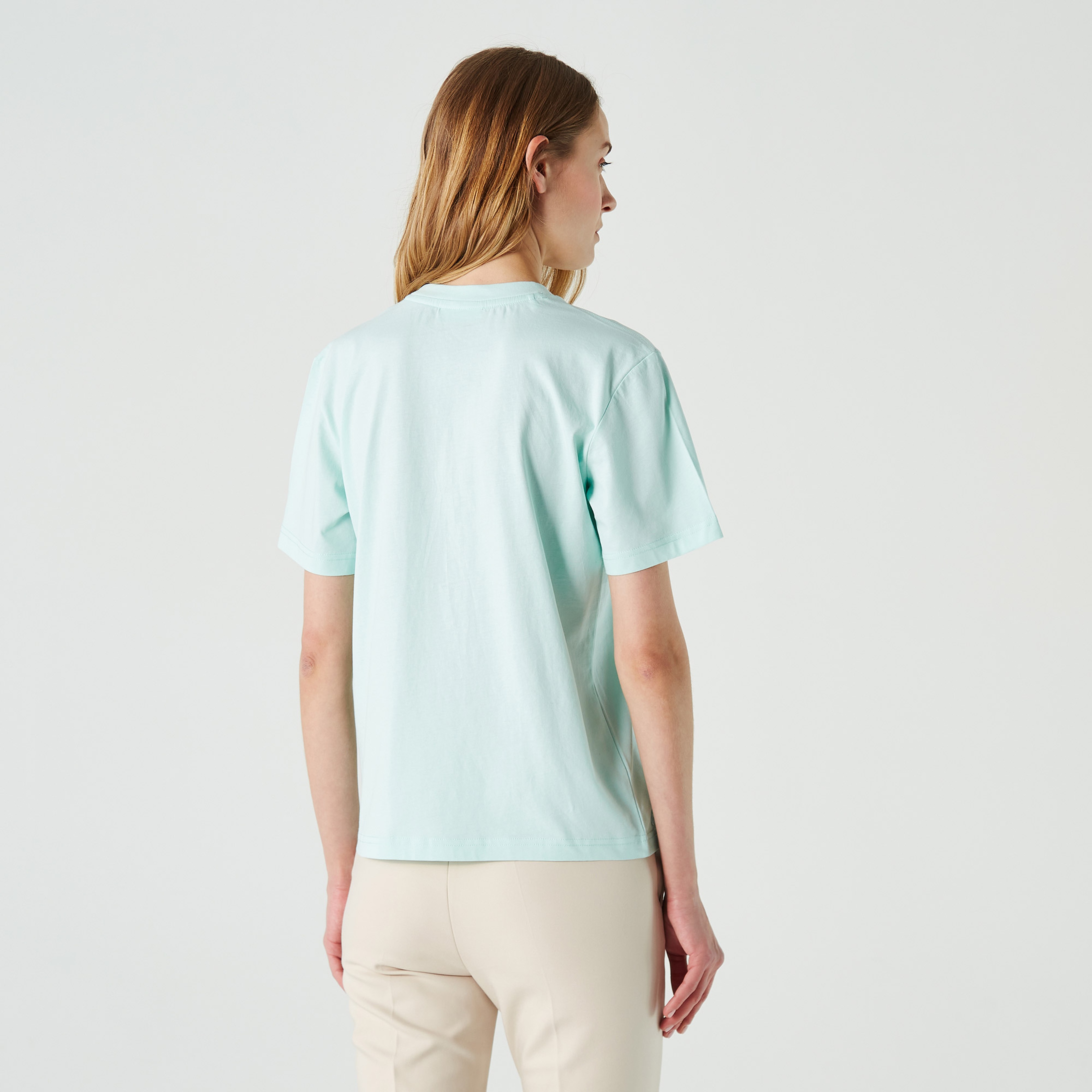 Lacoste Kadın Relaxed Fit Bisiklet Yaka Baskılı Açık Mavi T-Shirt