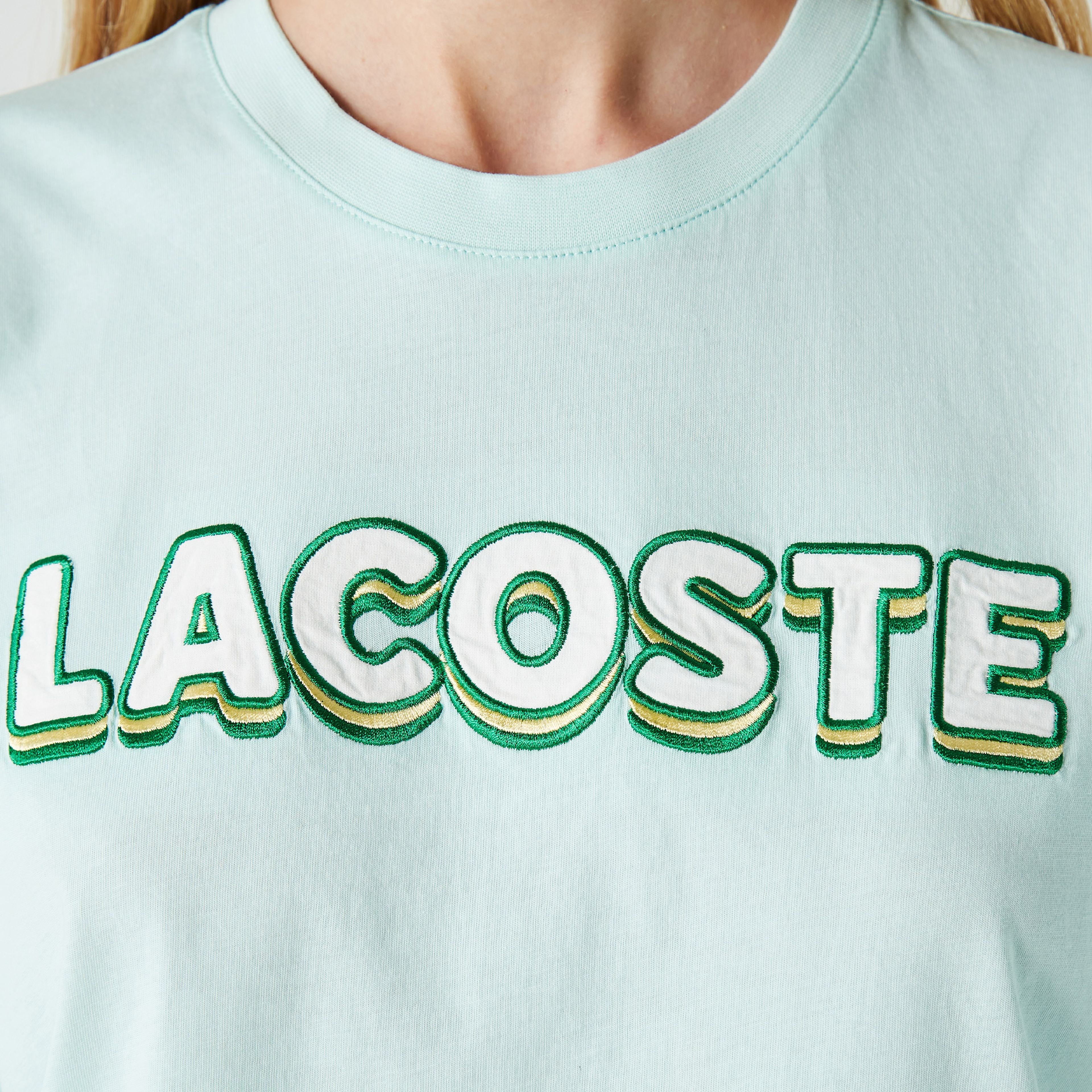 Lacoste Kadın Relaxed Fit Bisiklet Yaka Baskılı Açık Mavi T-Shirt
