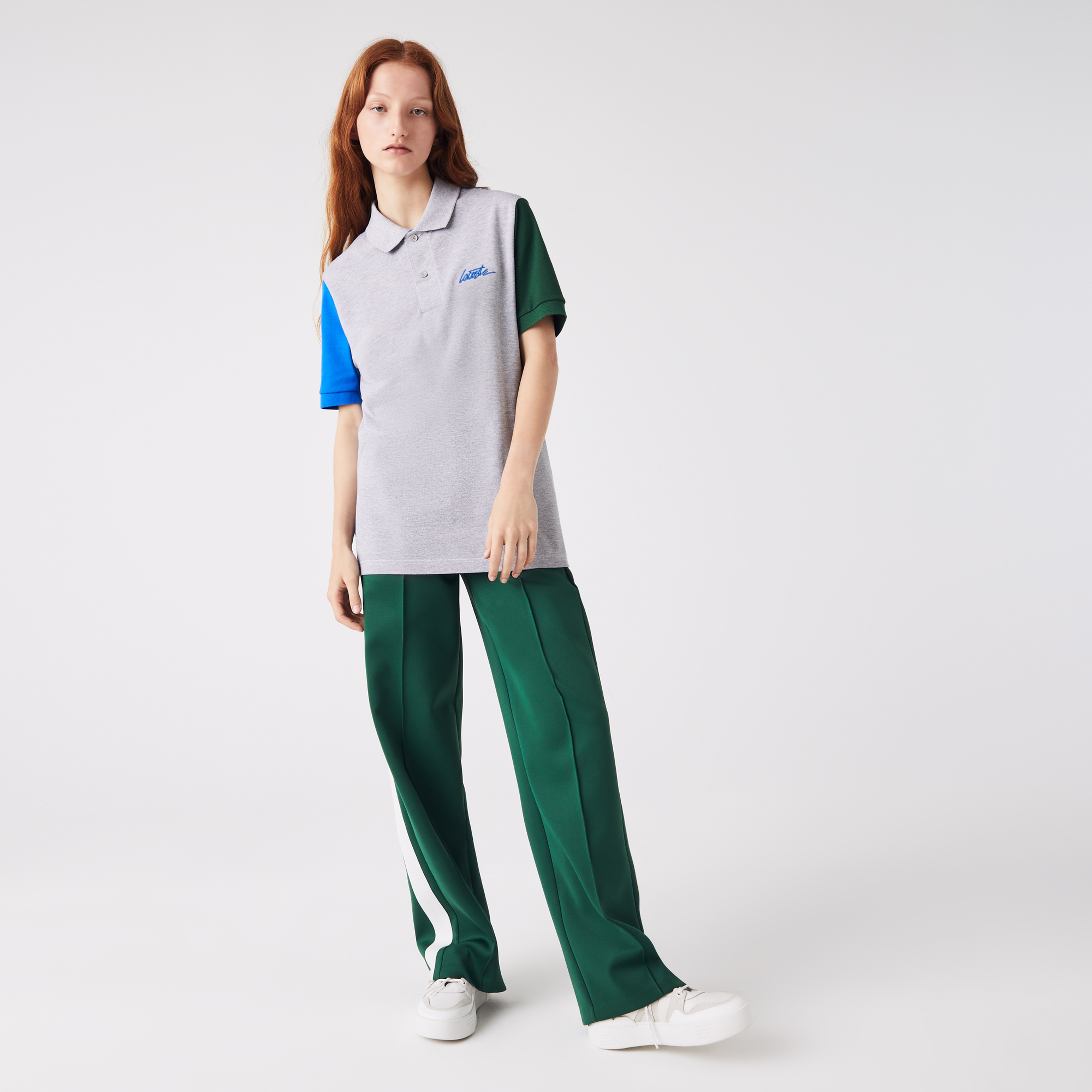 Lacoste L!VE Unisex Relaxed Fit Renk Bloklu Mavi Polo
