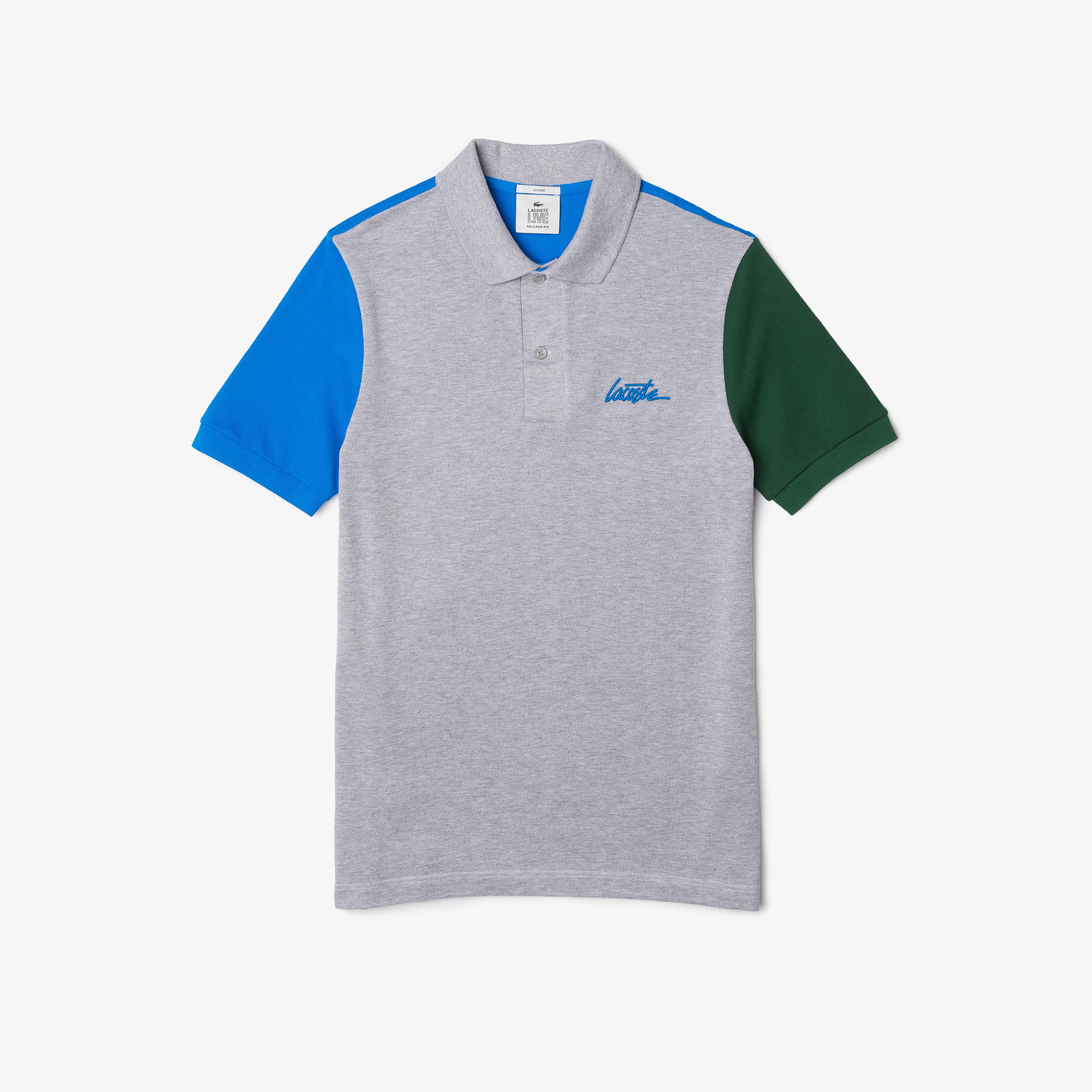 Lacoste L!VE Unisex Relaxed Fit Renk Bloklu Mavi Polo