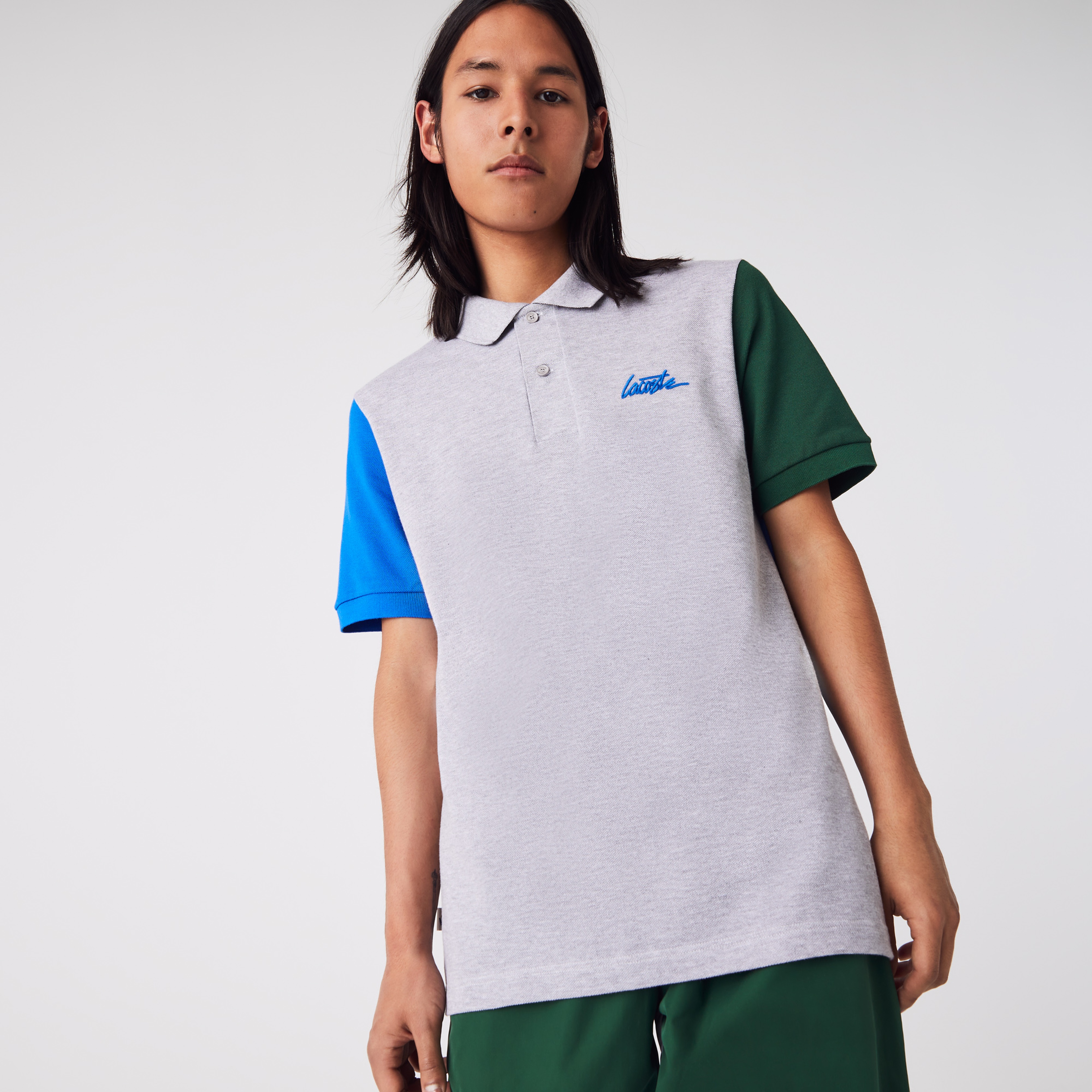 Lacoste L!VE Unisex Relaxed Fit Renk Bloklu Mavi Polo