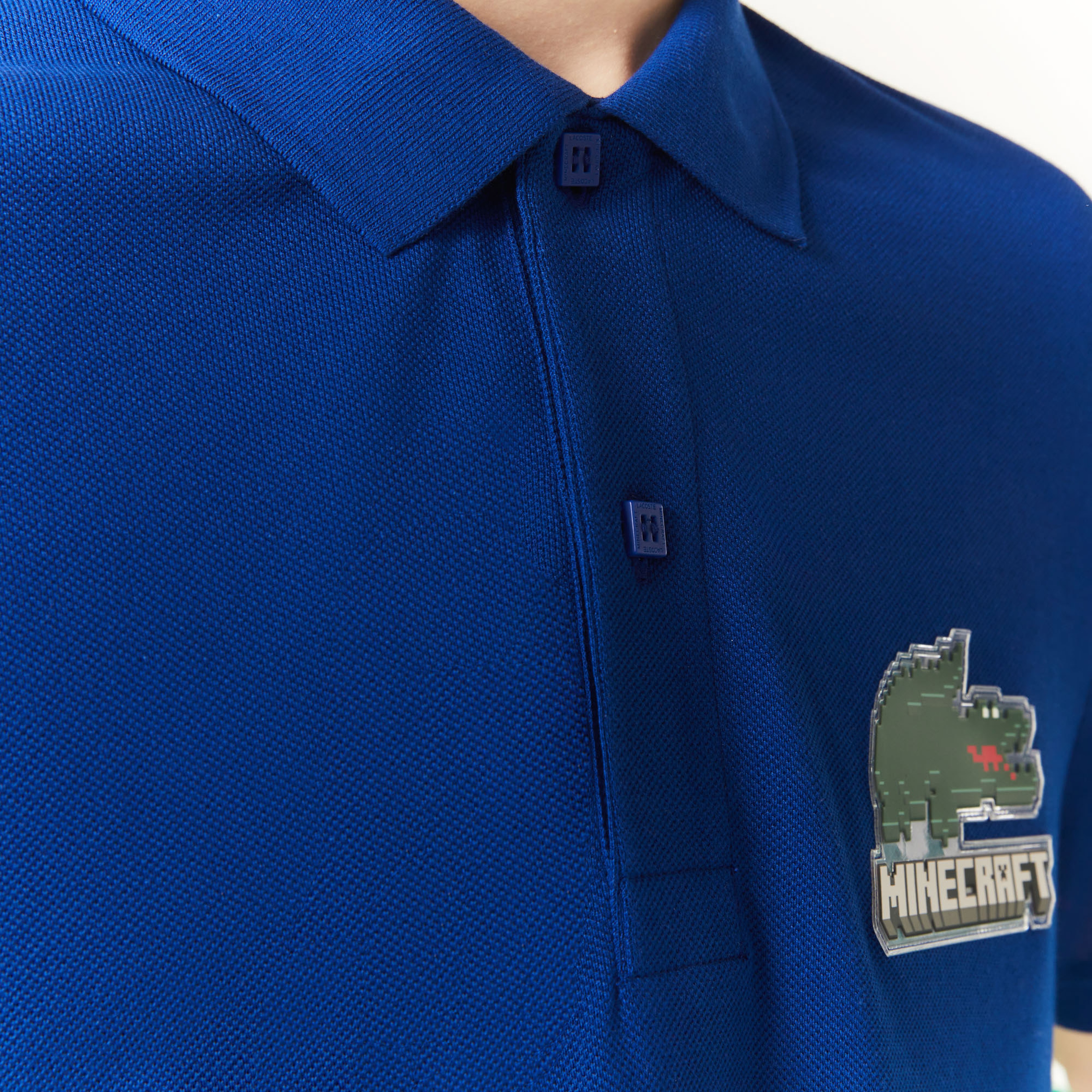 Lacoste X Minecraft Unisex Classic Fit Baskılı Lacivert Polo