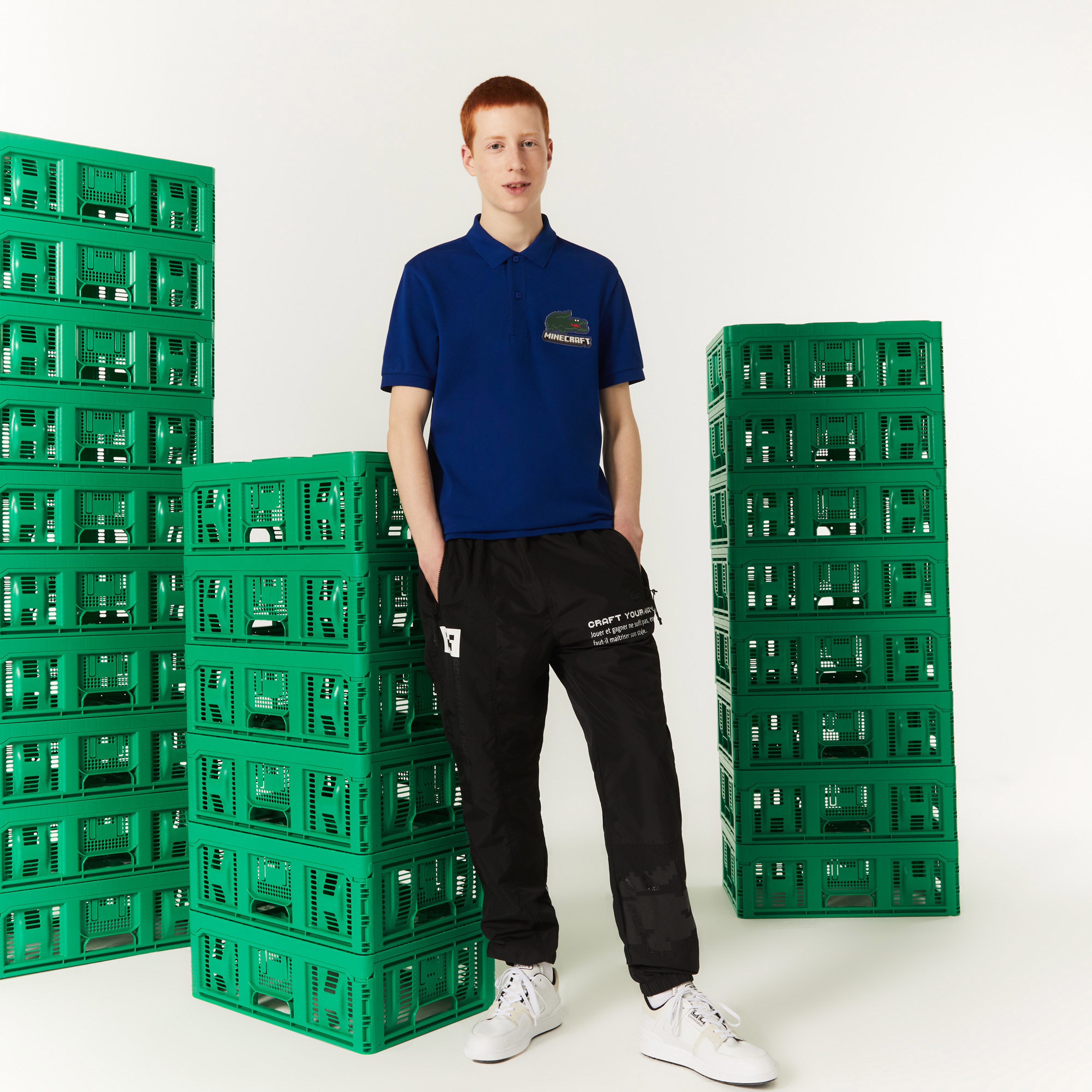 Lacoste X Minecraft Unisex Classic Fit Baskılı Lacivert Polo