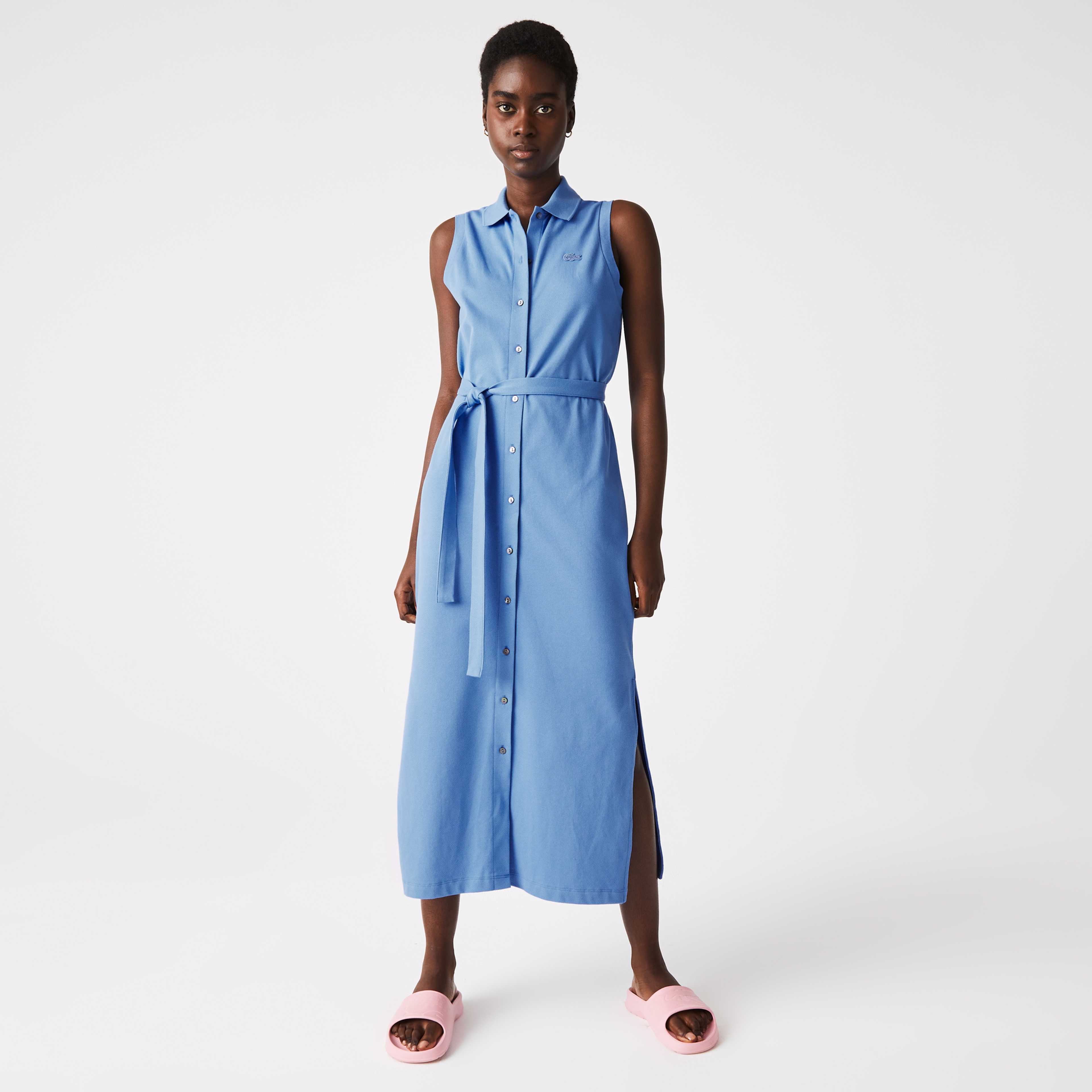 Lacoste Kadın Loose Fit Kolsuz Polo Yaka Mavi Elbise