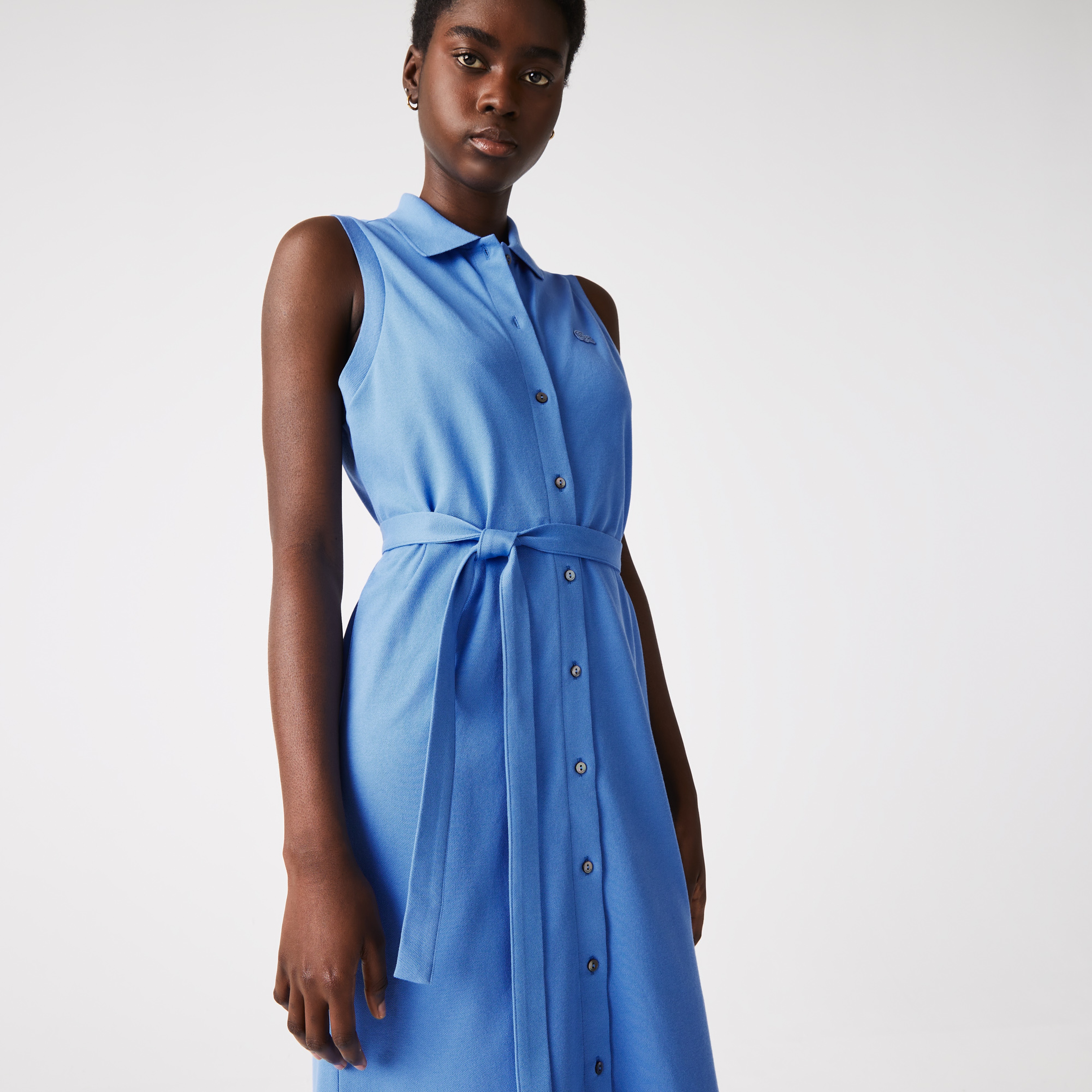 Lacoste Kadın Loose Fit Kolsuz Polo Yaka Mavi Elbise