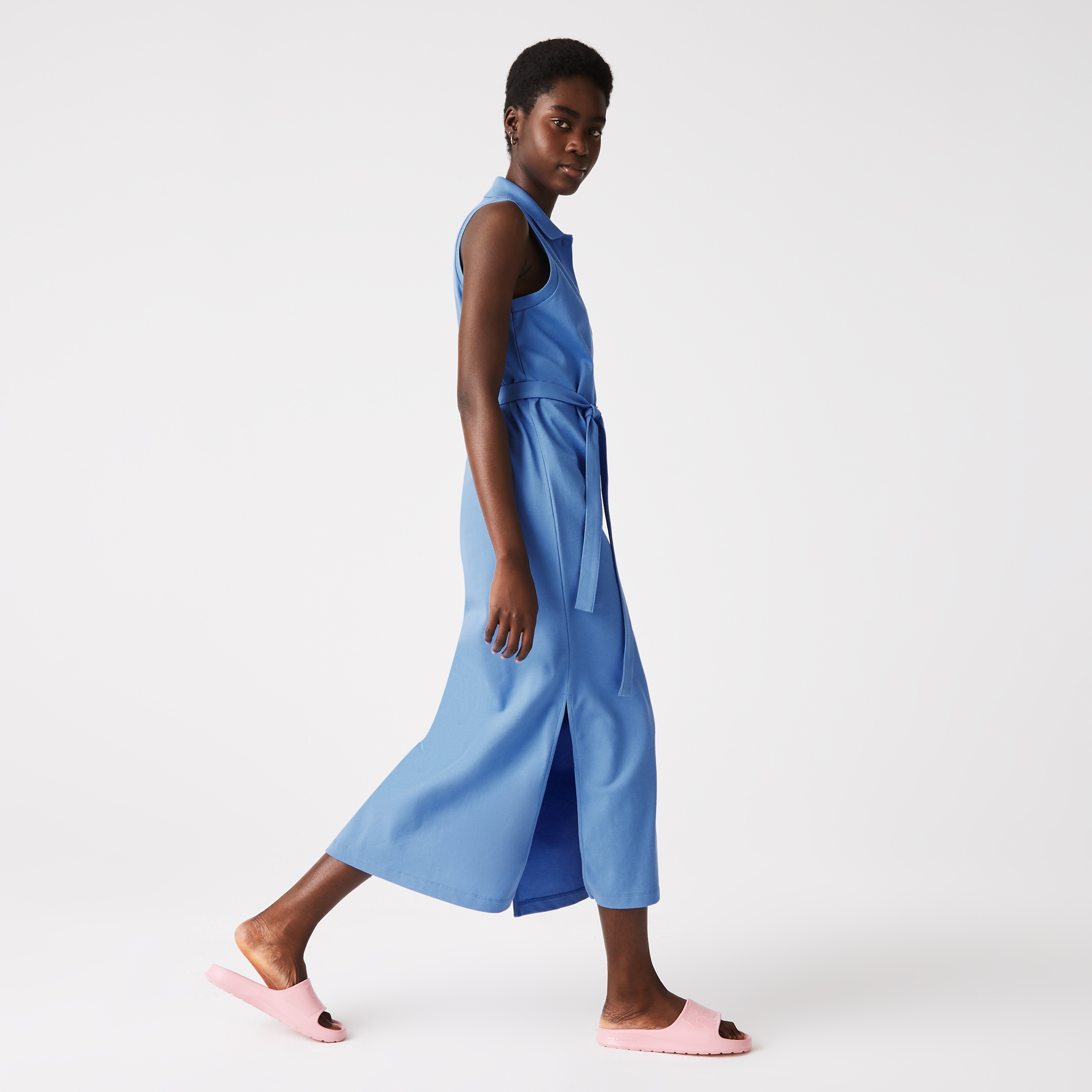 Lacoste Kadın Loose Fit Kolsuz Polo Yaka Mavi Elbise