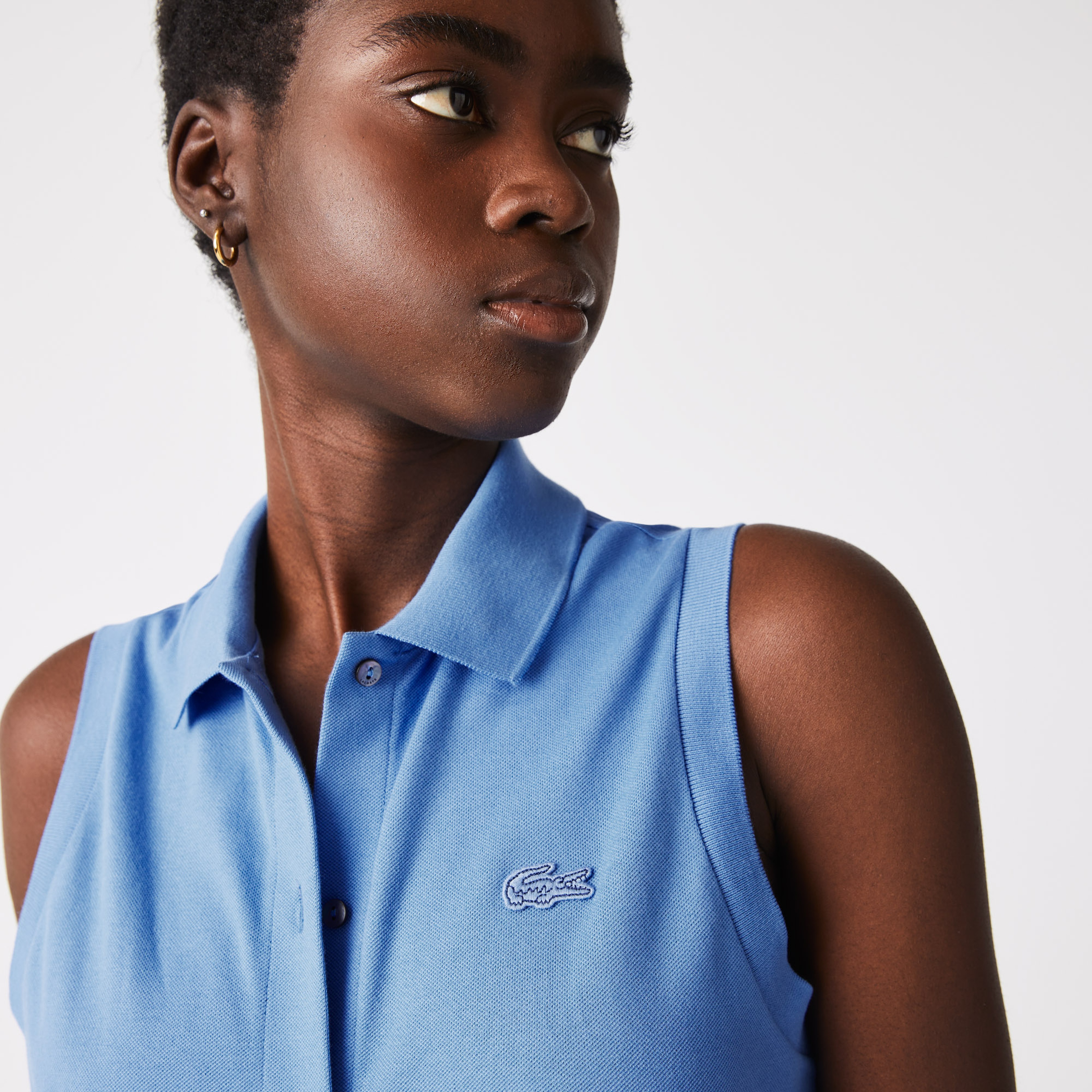 Lacoste Kadın Loose Fit Kolsuz Polo Yaka Mavi Elbise