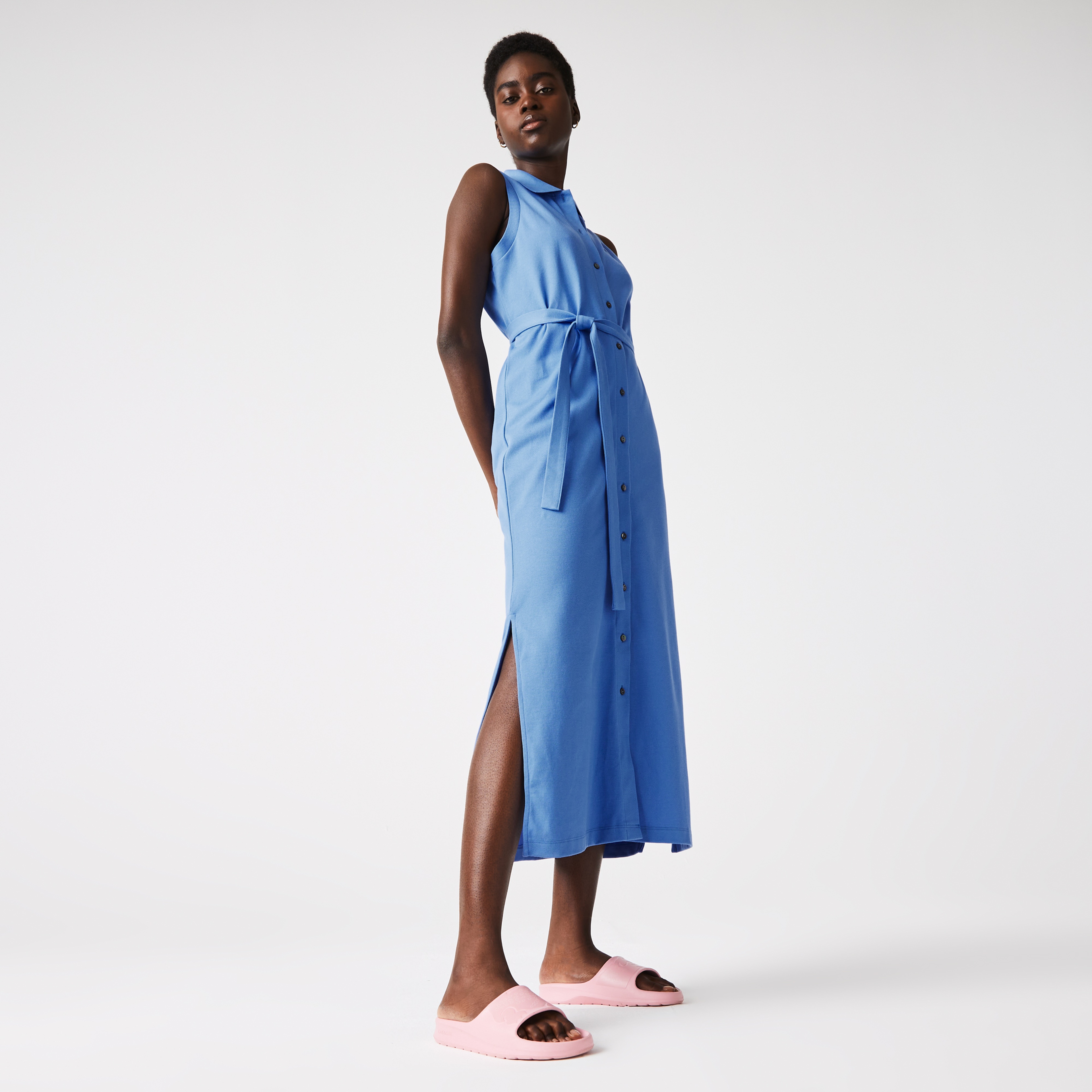 Lacoste Kadın Loose Fit Kolsuz Polo Yaka Mavi Elbise