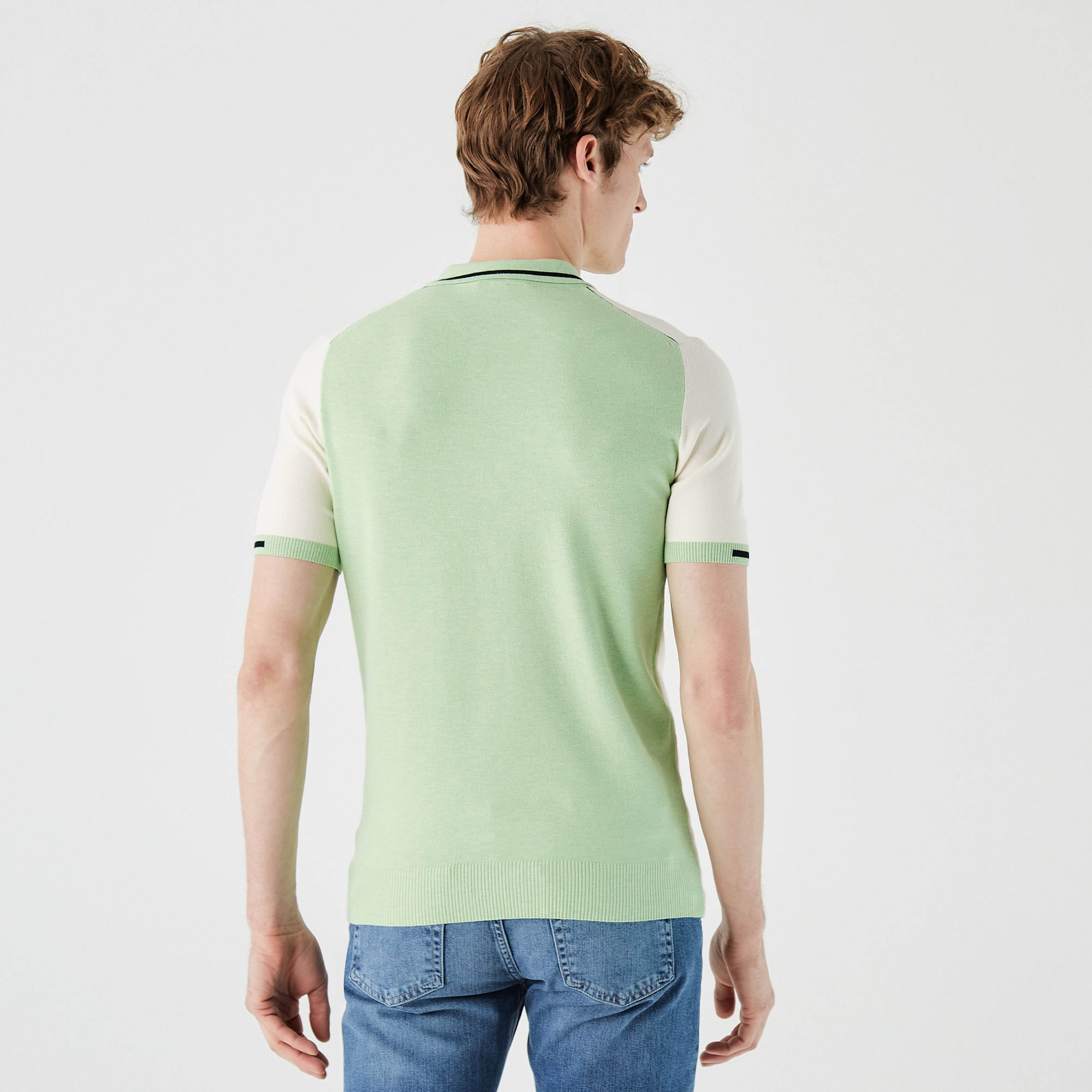 Lacoste Erkek Kısa Kollu Fermuarlı Polo Yaka Beyaz Triko